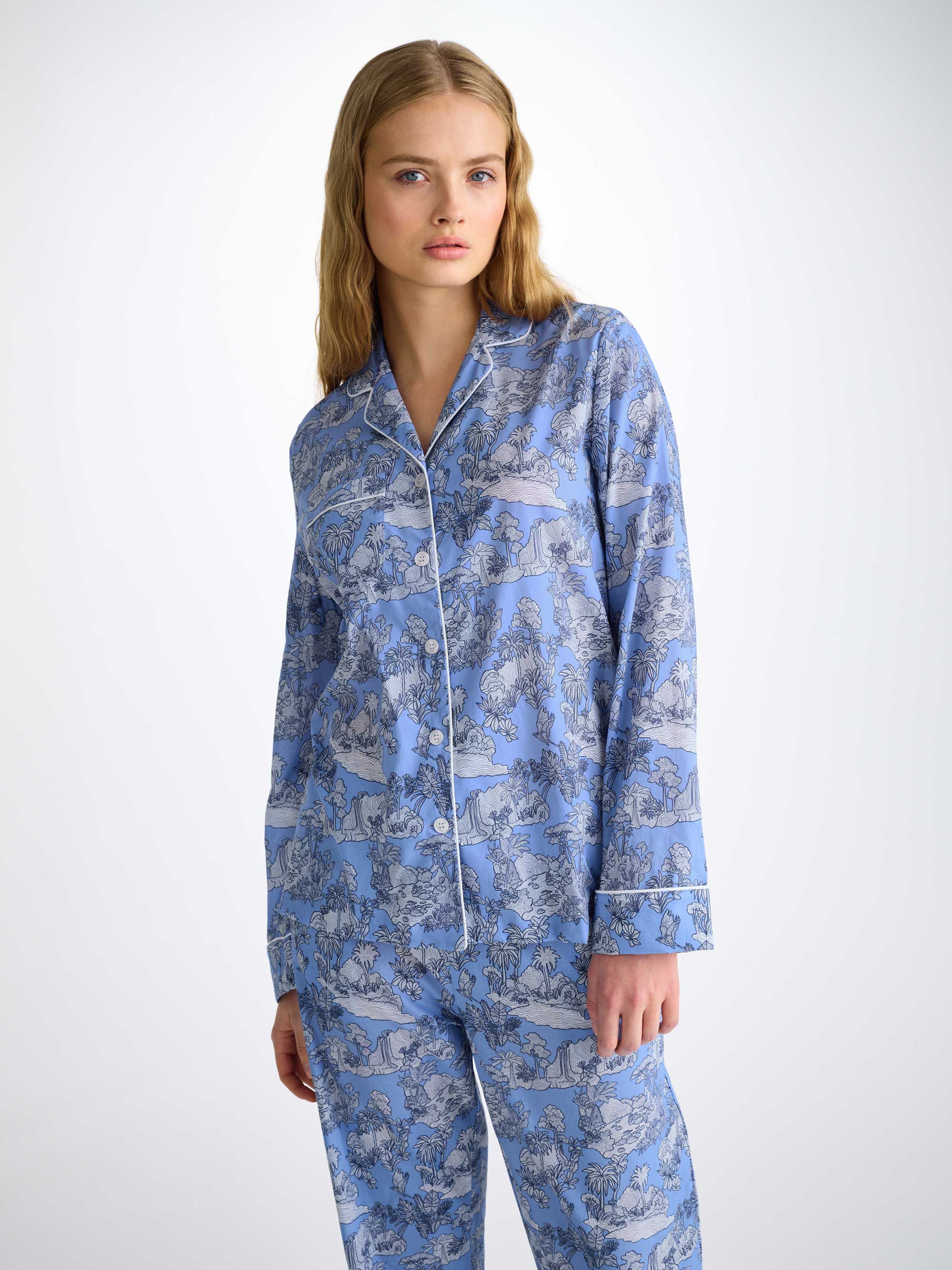 Women's Pyjamas Cotton Batiste Blue Island Hopping Print