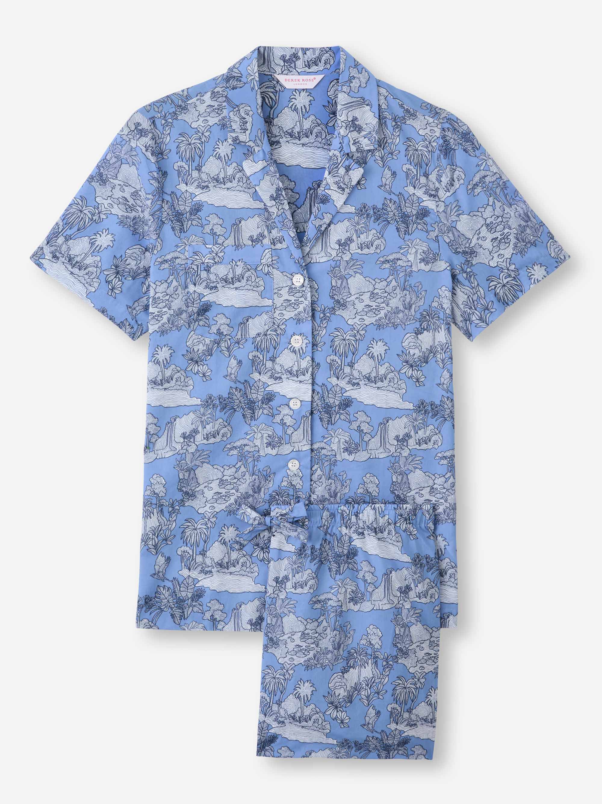 Women's Short Pyjamas Cotton Batiste Blue Island Hopping Print