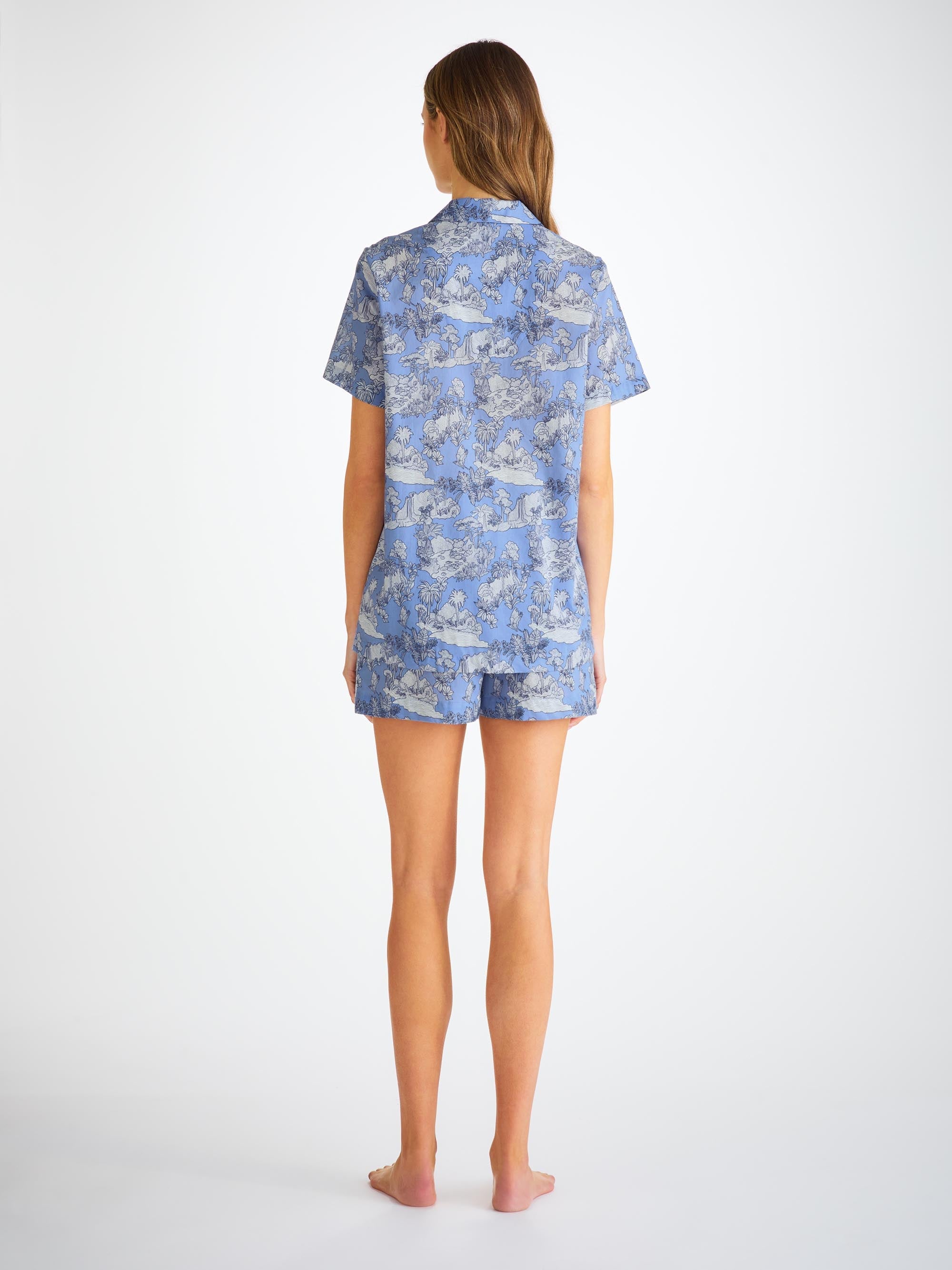 Women's Short Pyjamas Cotton Batiste Blue Island Hopping Print