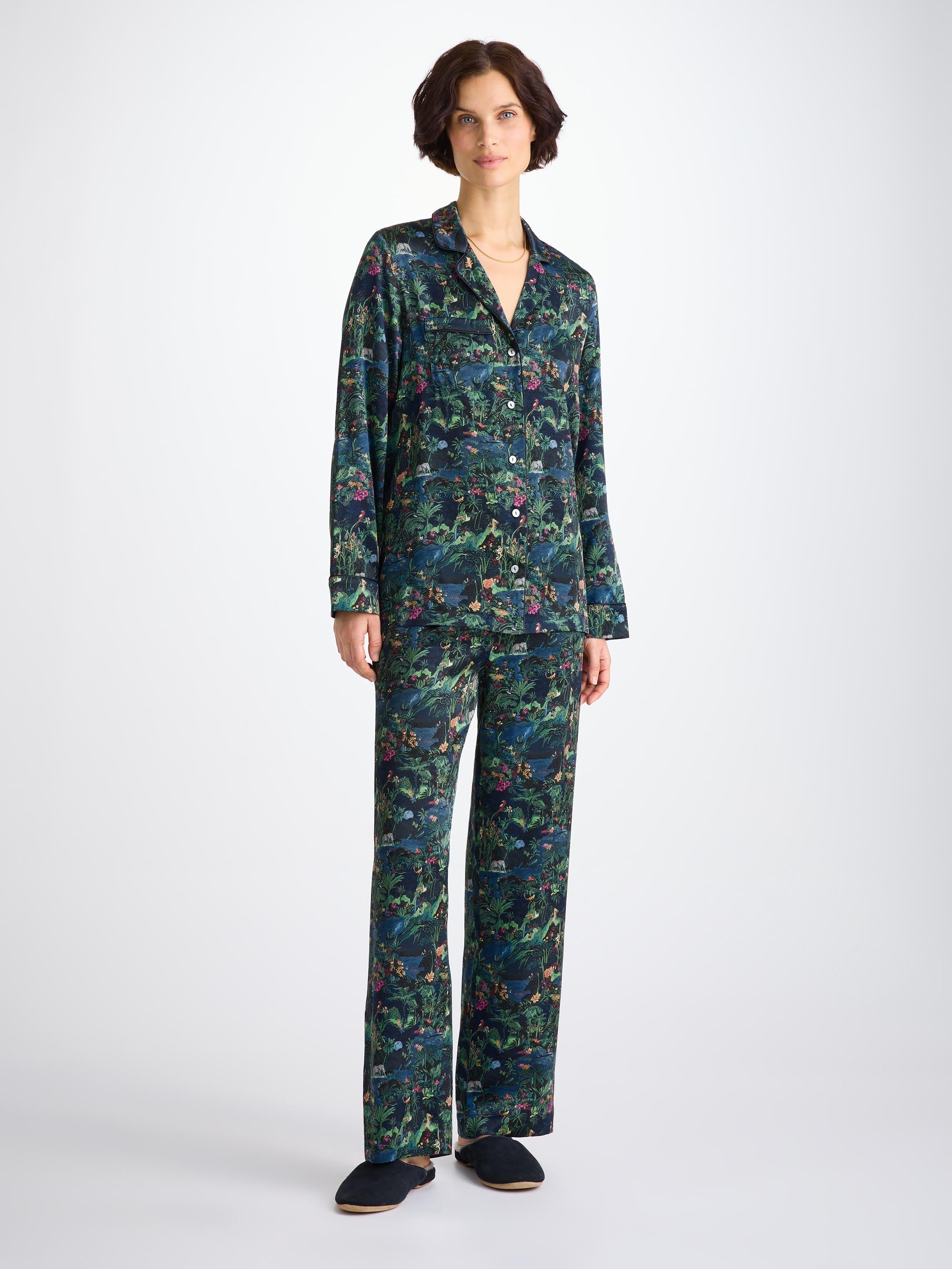 Women's Pyjamas Silk Satin Multi Midnight Jungle Print