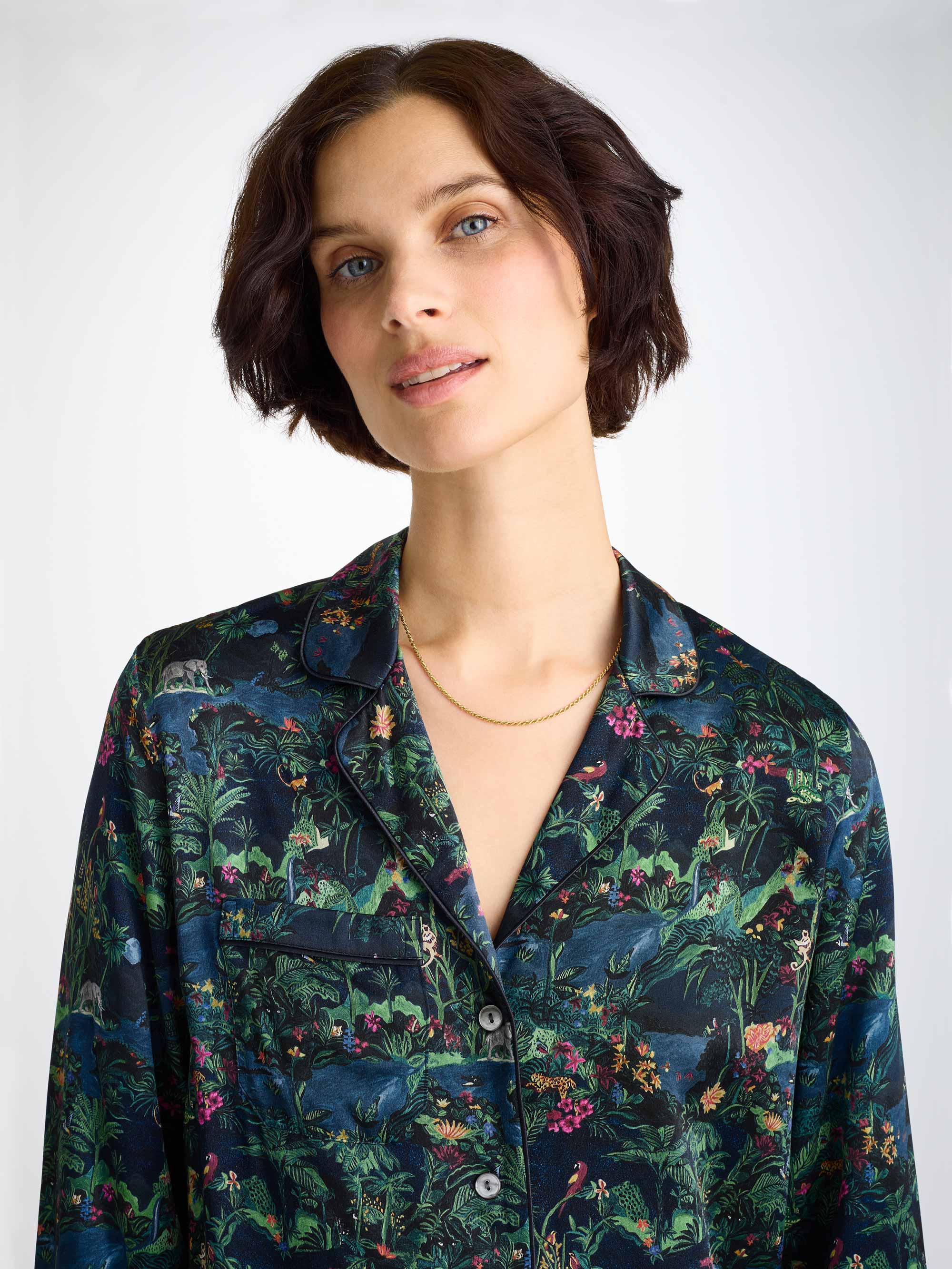 Women's Pyjamas Silk Satin Multi Midnight Jungle Print