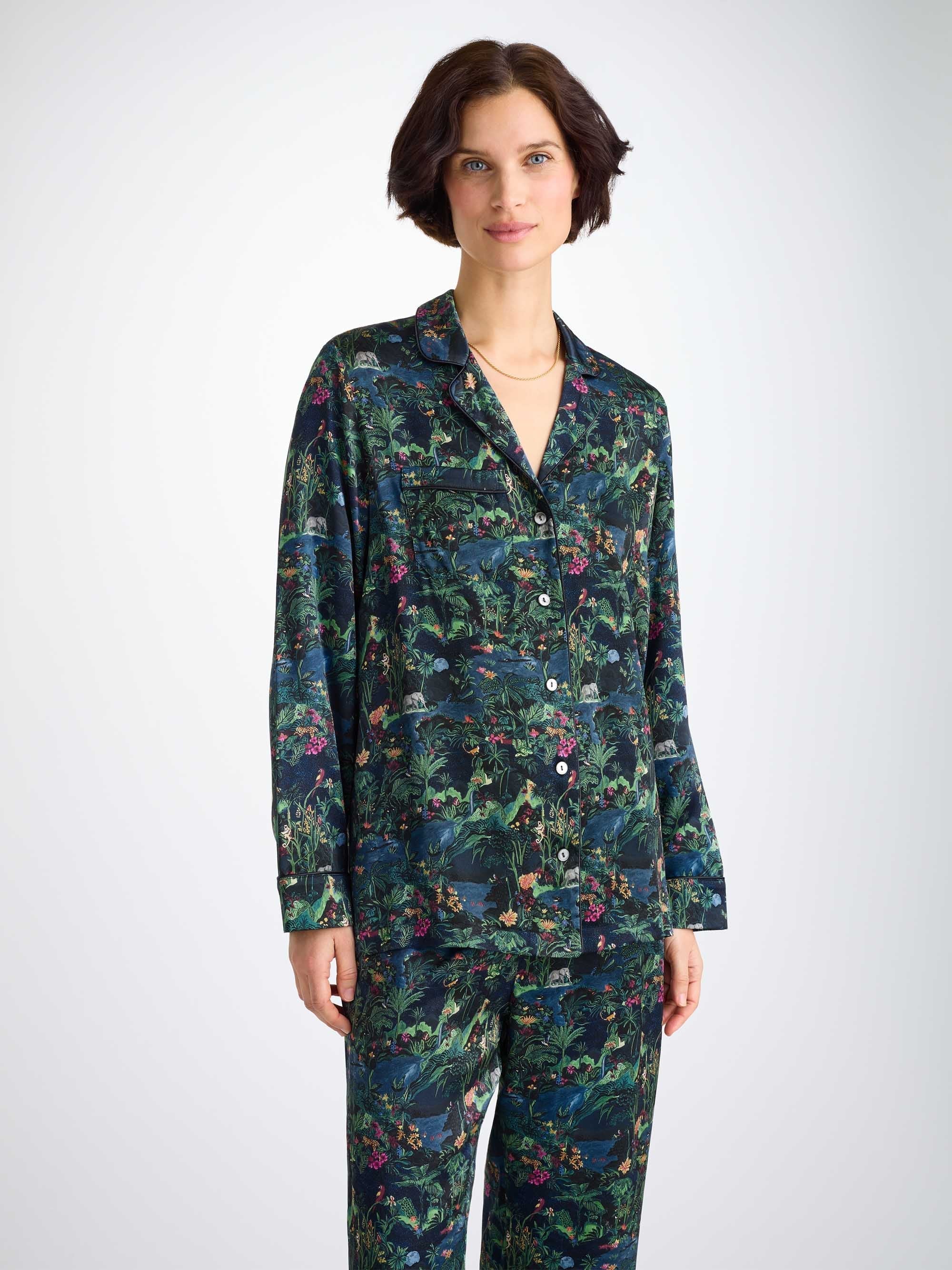 Women's Pyjamas Silk Satin Multi Midnight Jungle Print