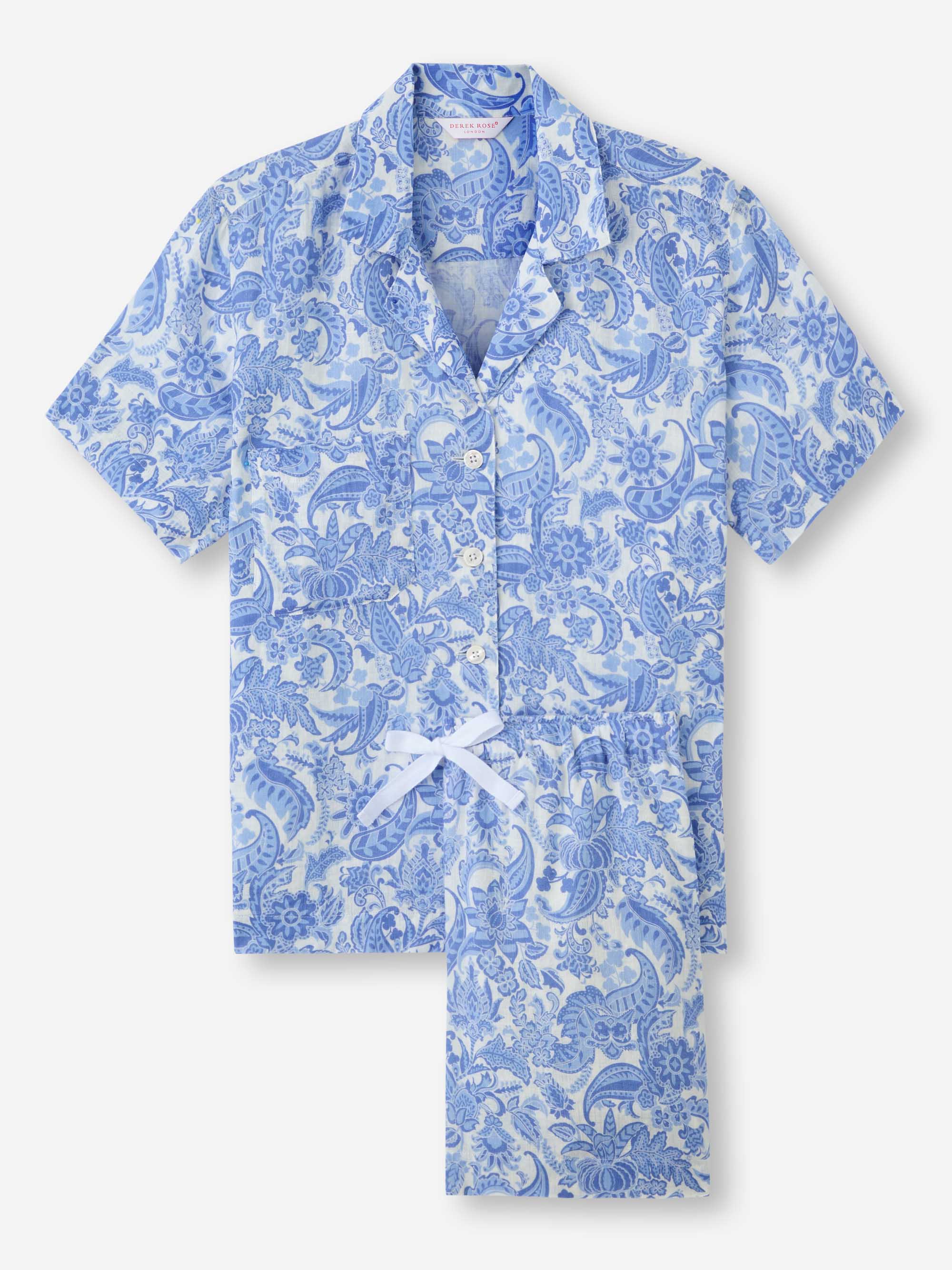 Women's Short Pyjamas Linen White Jungle Paisley Print