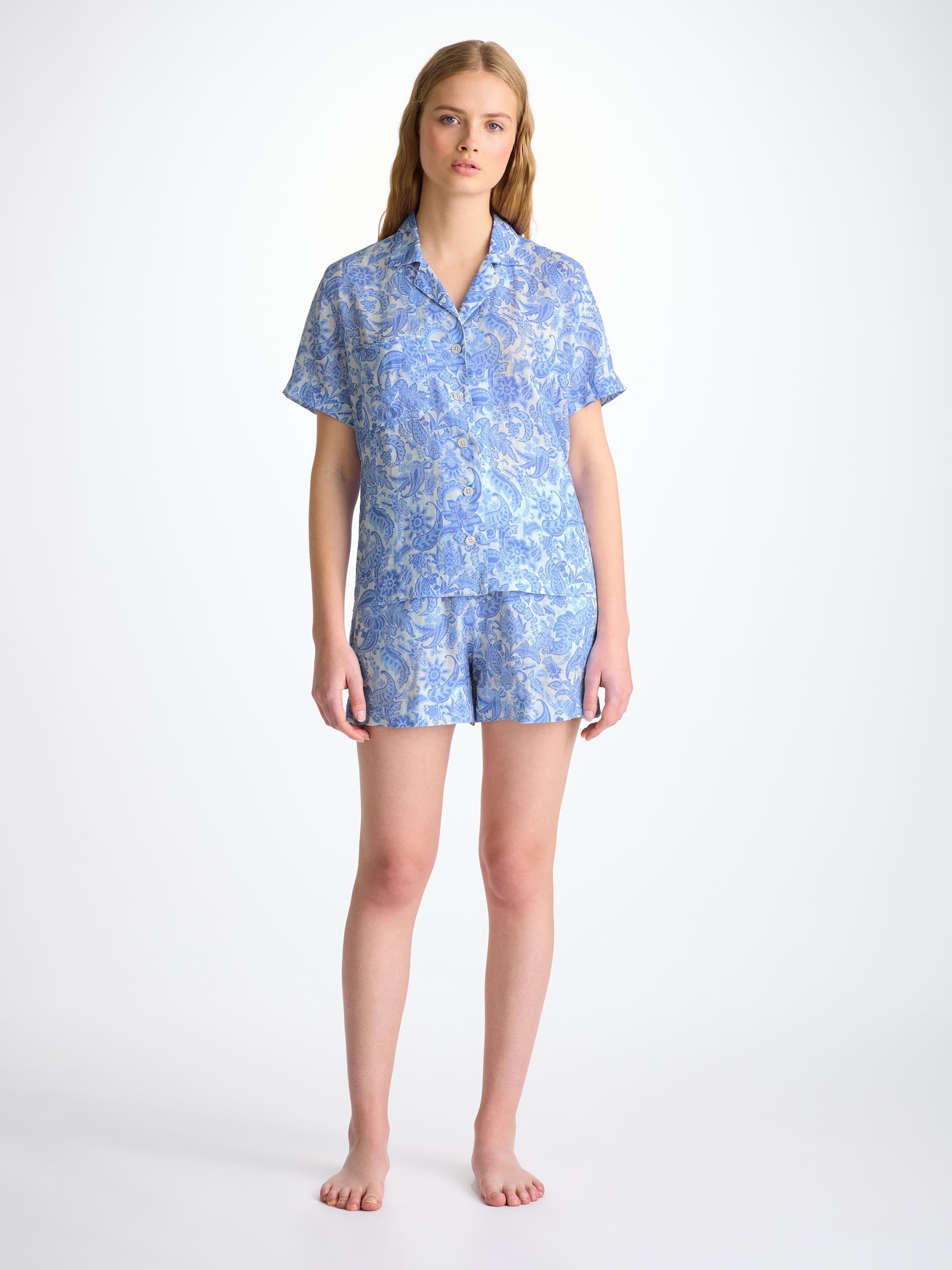 Women's Short Pyjamas Linen White Jungle Paisley Print