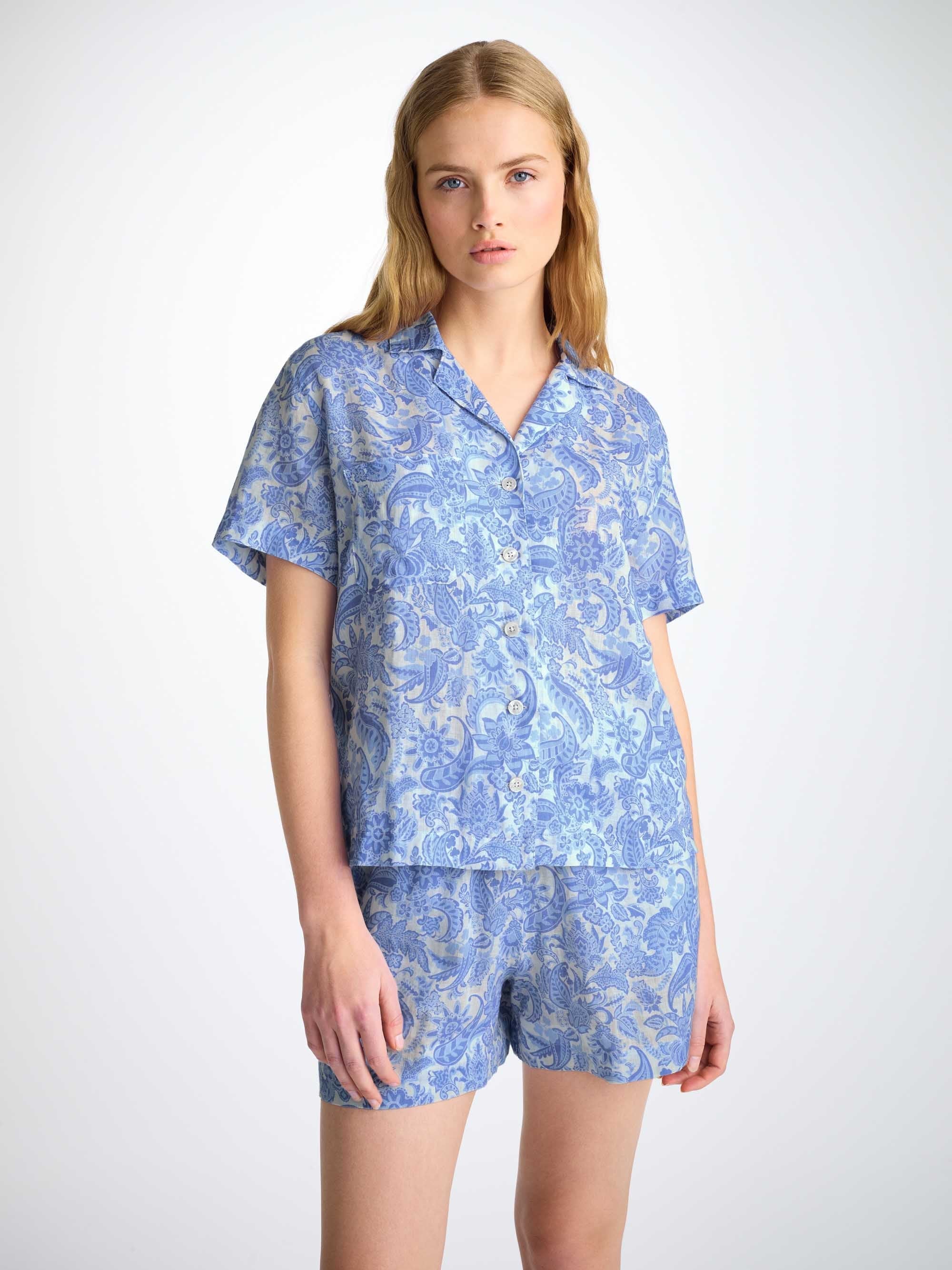 Women's Short Pyjamas Linen White Jungle Paisley Print