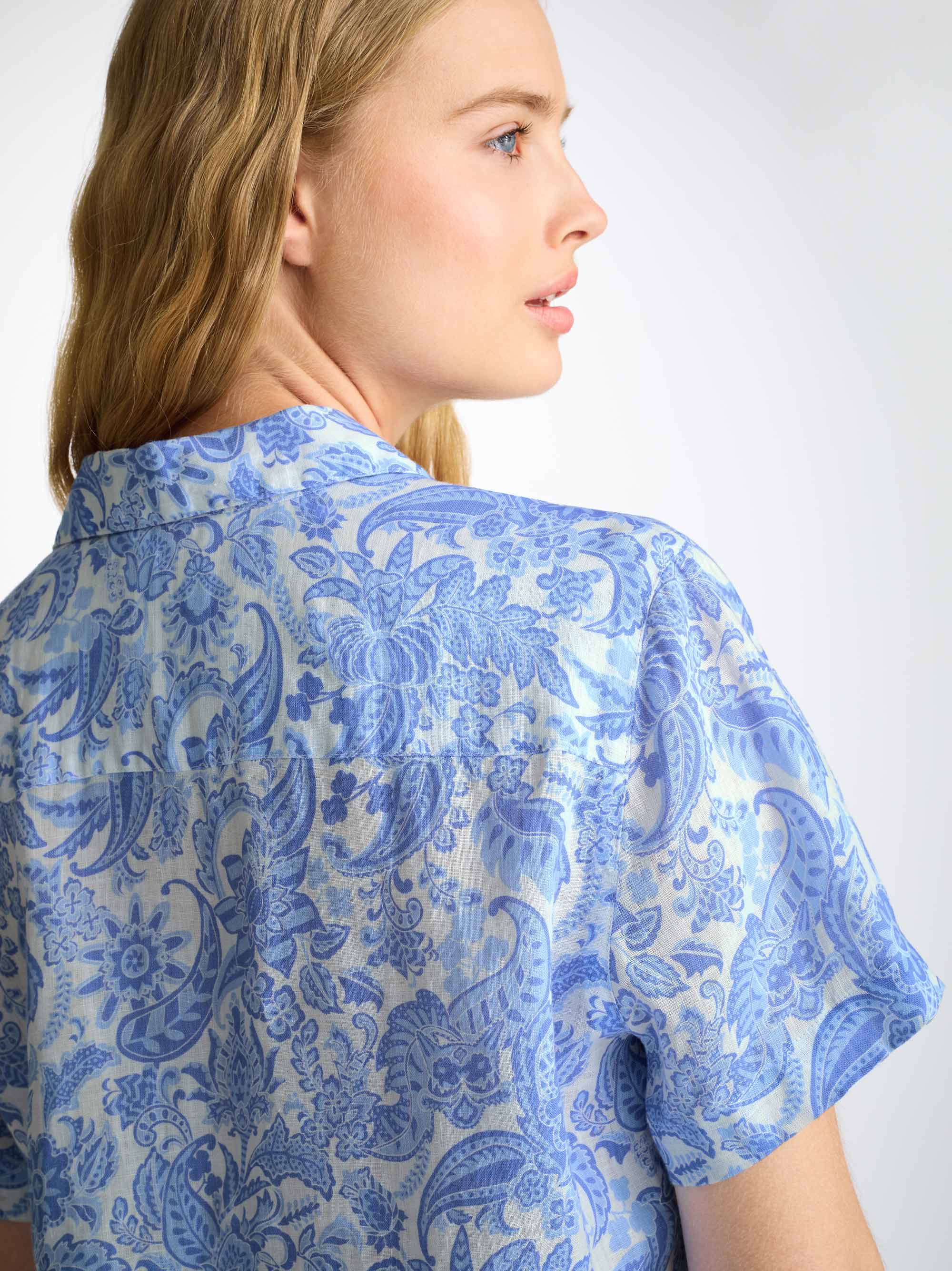 Women's Short Pyjamas Linen White Jungle Paisley Print