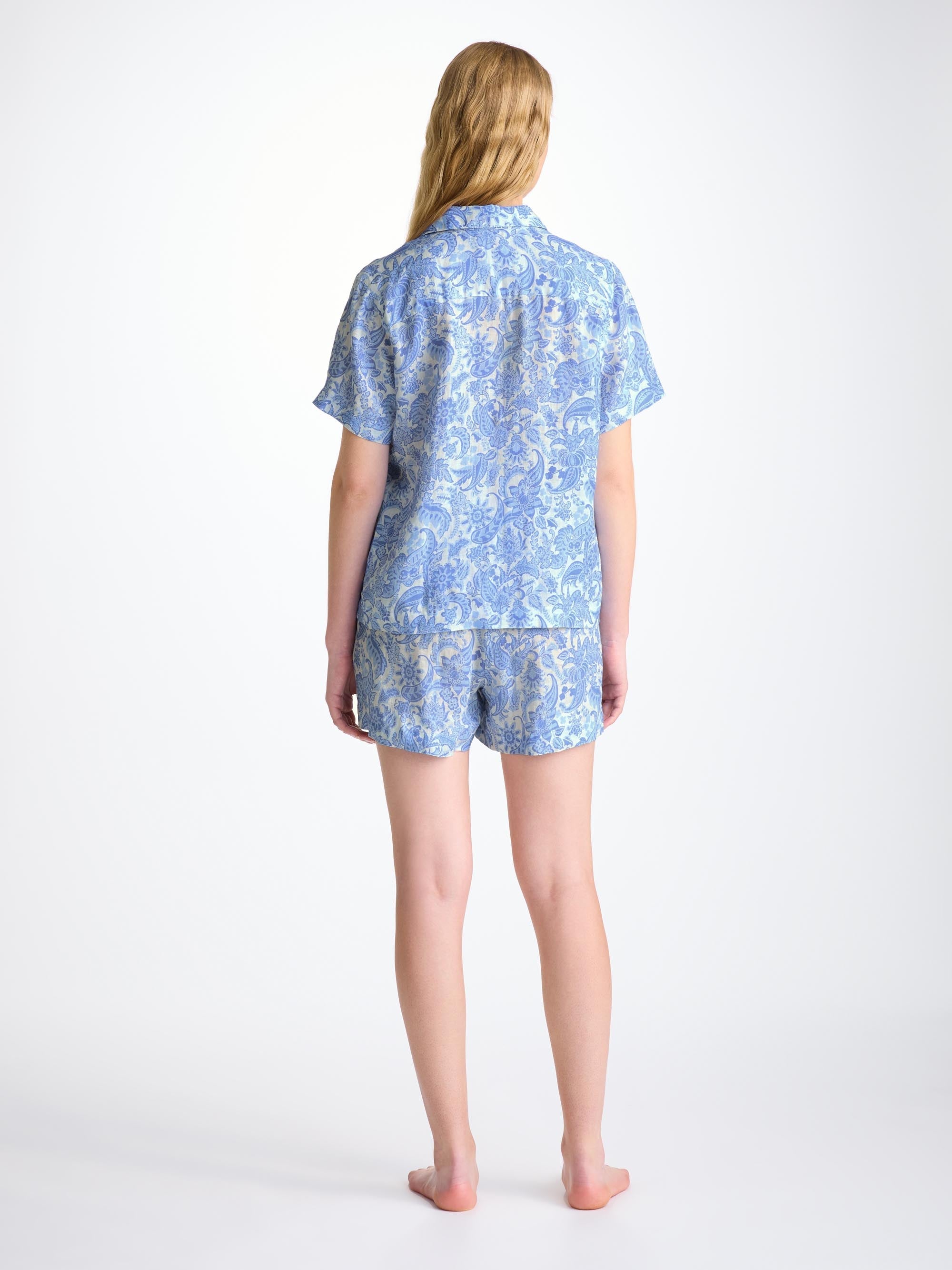 Women's Short Pyjamas Linen White Jungle Paisley Print