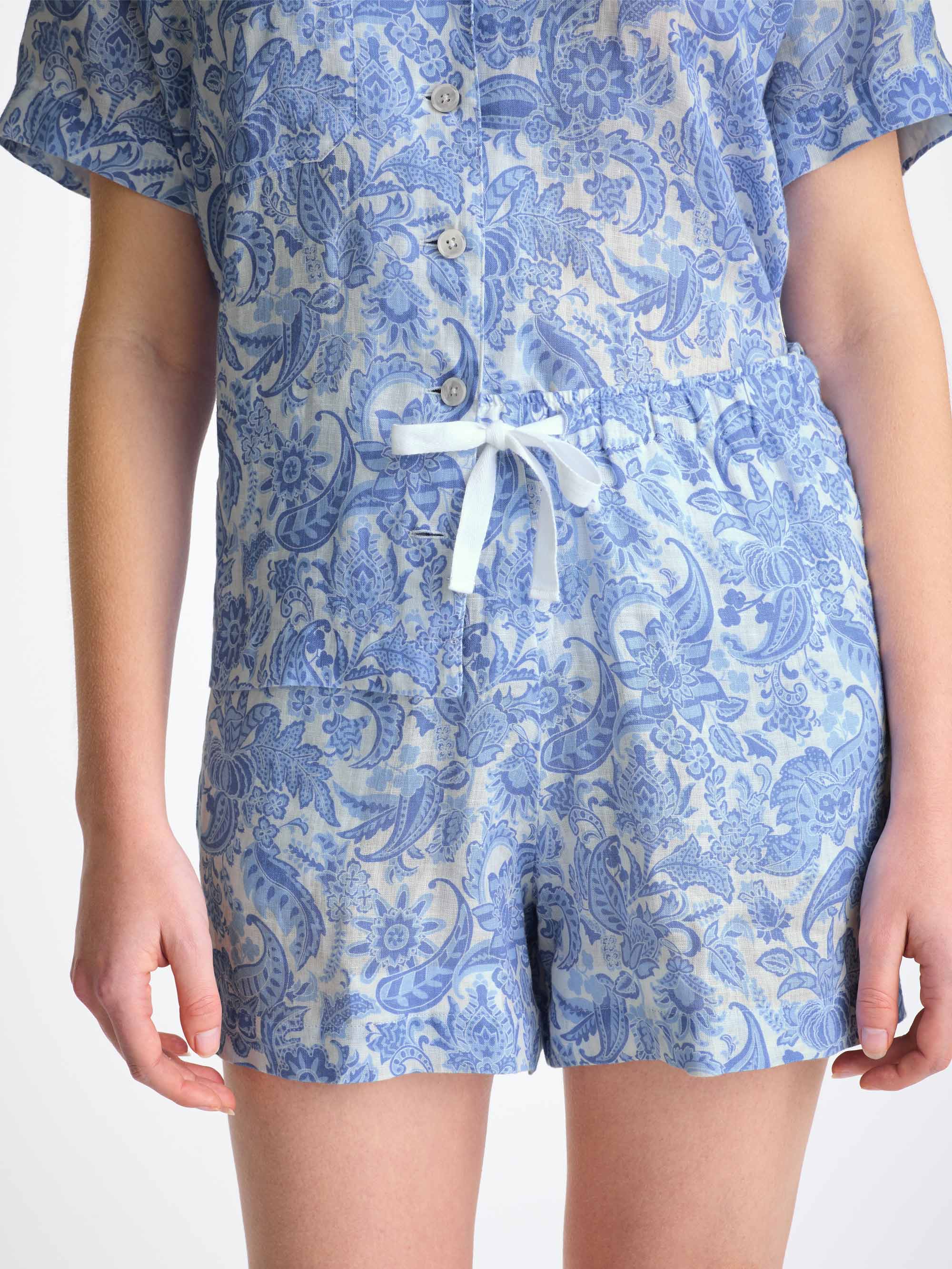 Women's Short Pyjamas Linen White Jungle Paisley Print