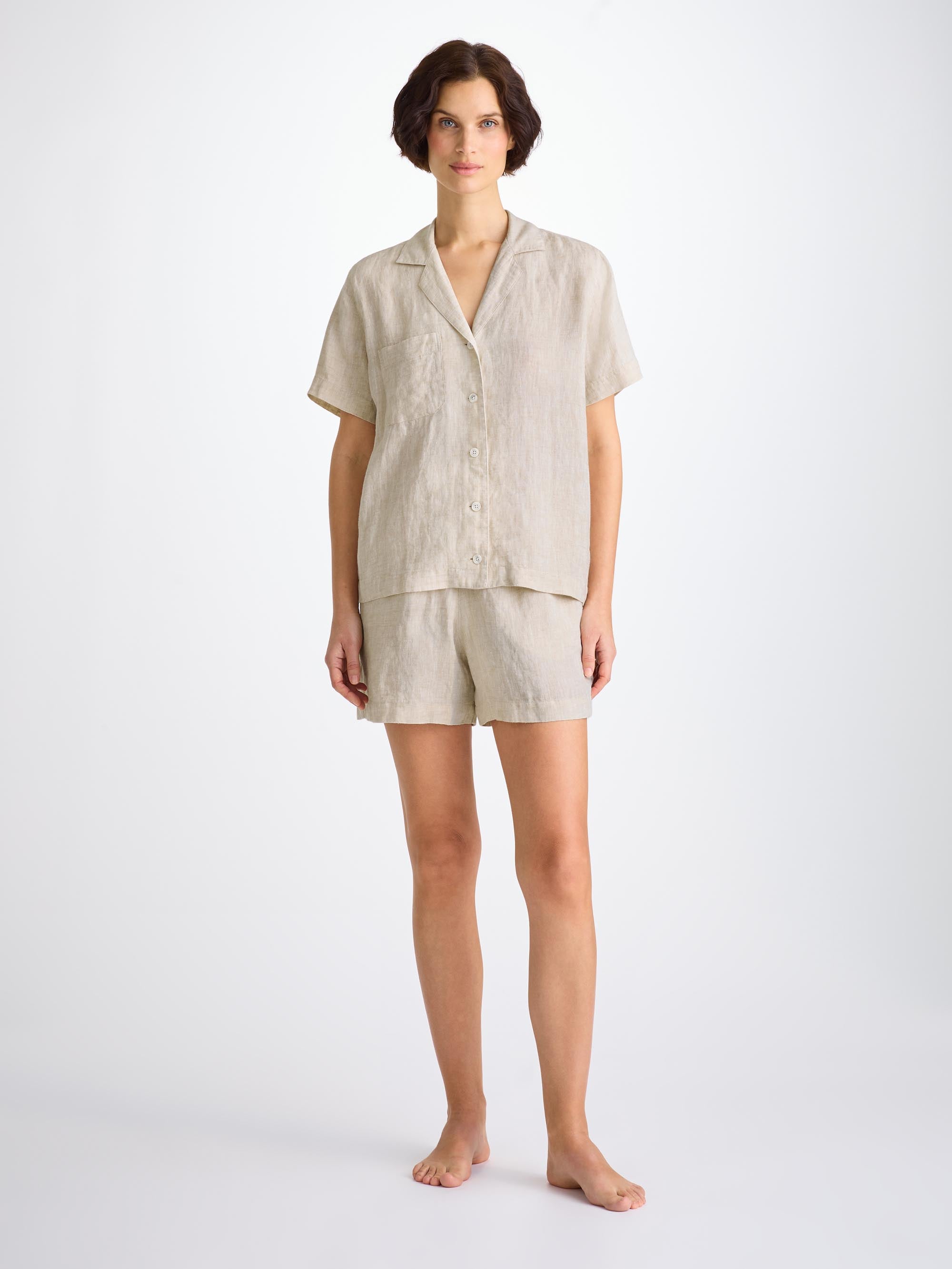 Women's Short Pyjamas Sicily Linen Sand