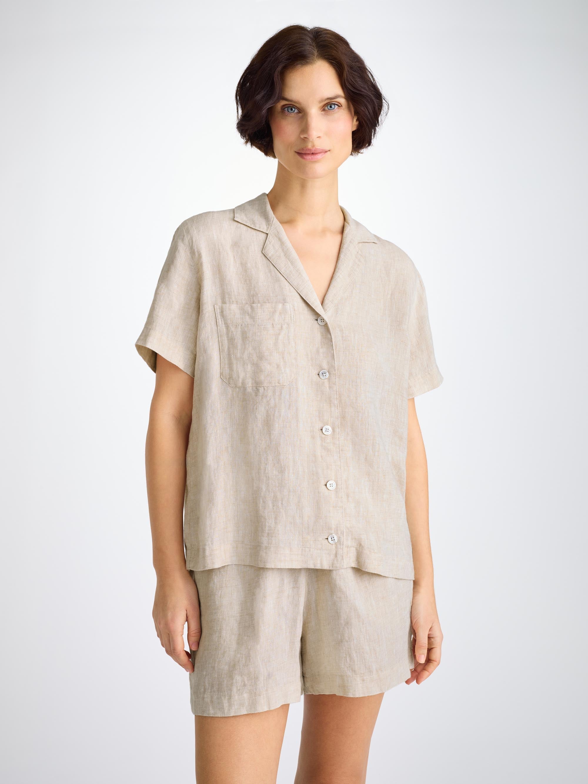 Women's Short Pyjamas Sicily Linen Sand