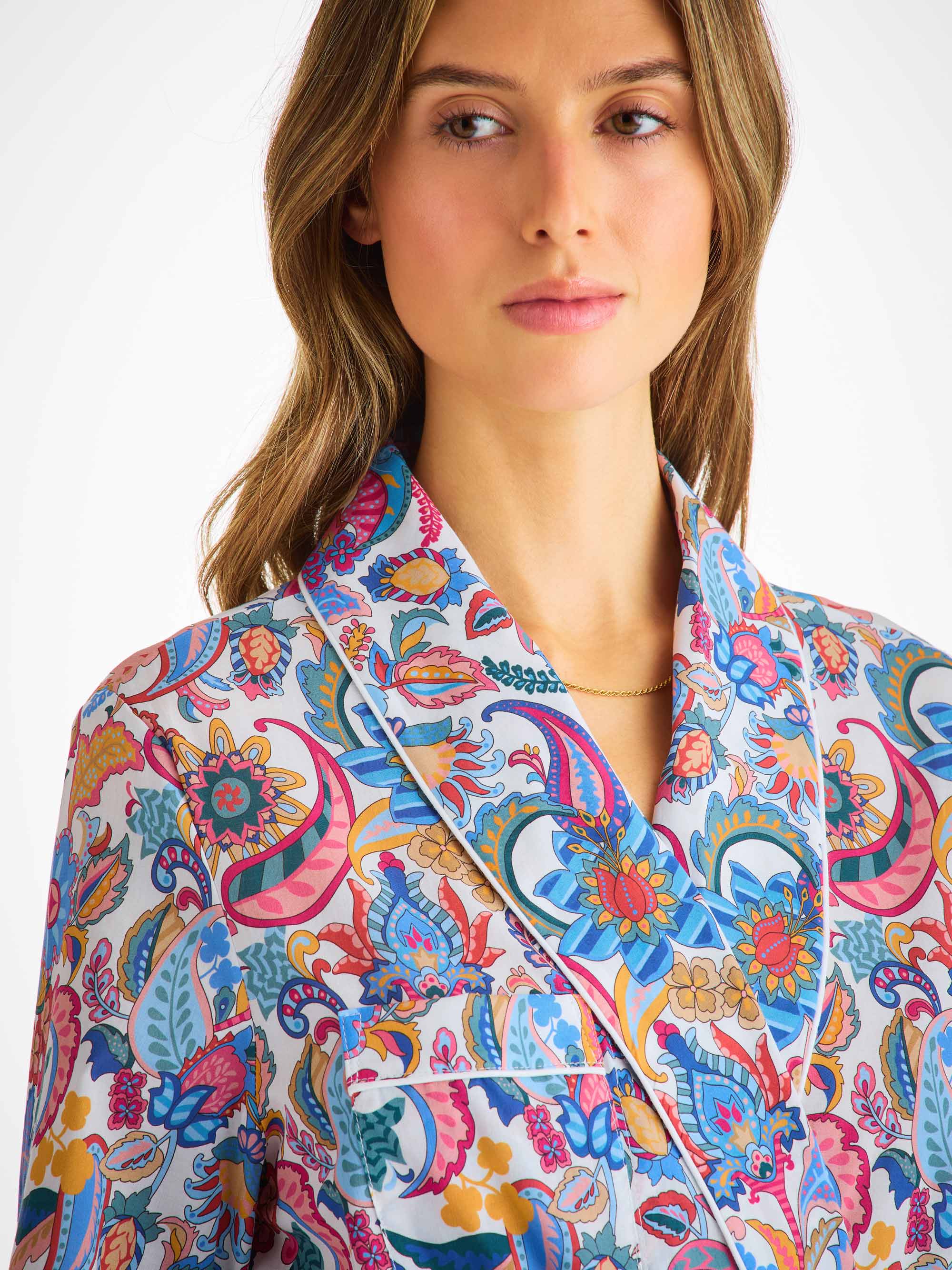 Women's Dressing Gown Cotton Batiste Multi Jungle Paisley Print