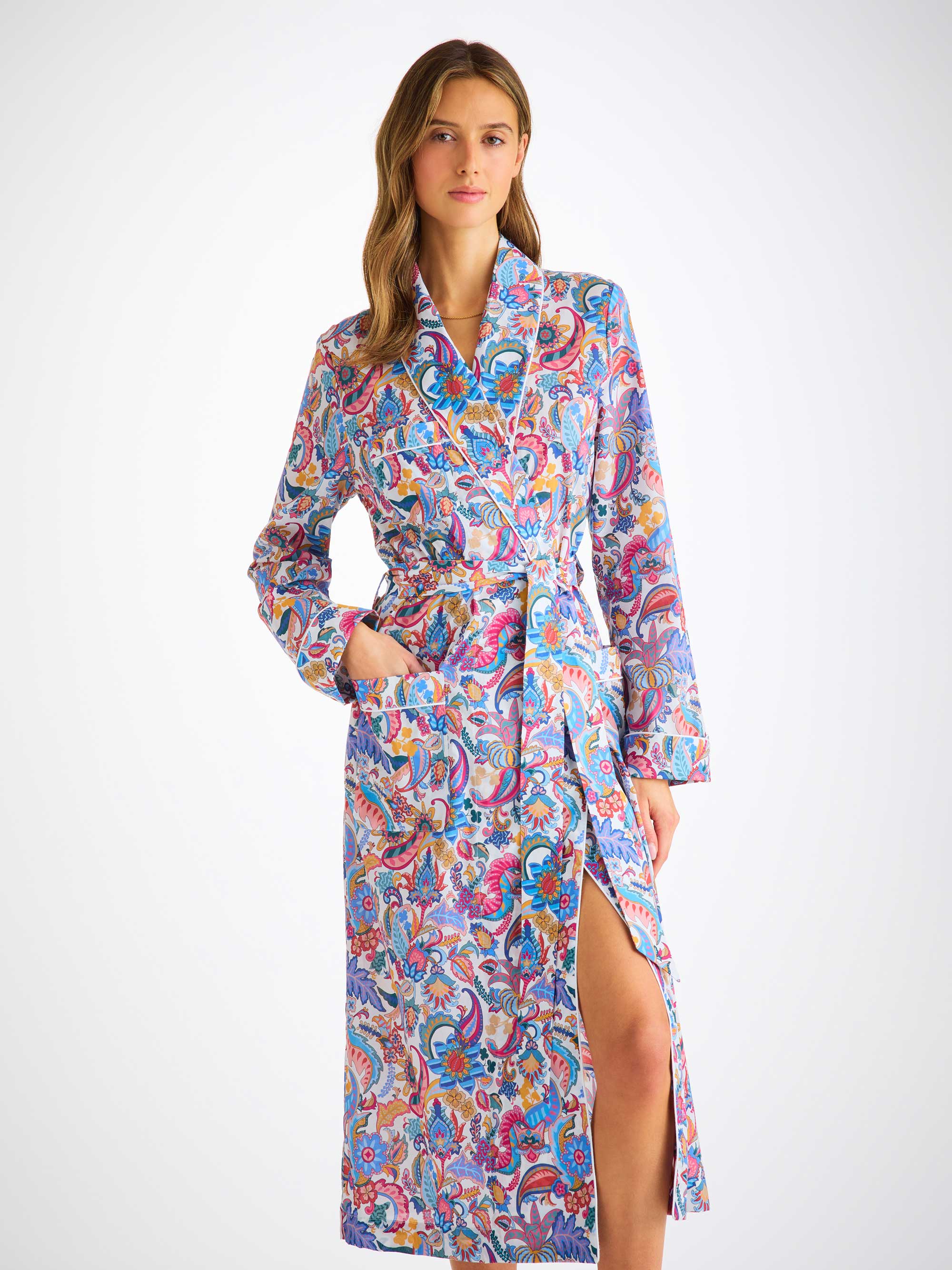 Women's Dressing Gown Cotton Batiste Multi Jungle Paisley Print