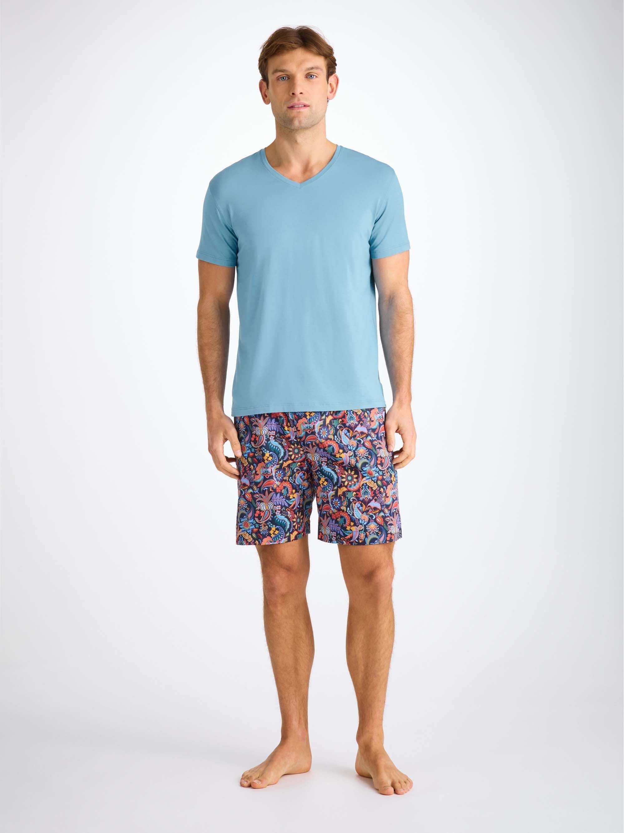 Men's V-Neck T-Shirt Basel Micro Modal Stretch Ocean Blue
