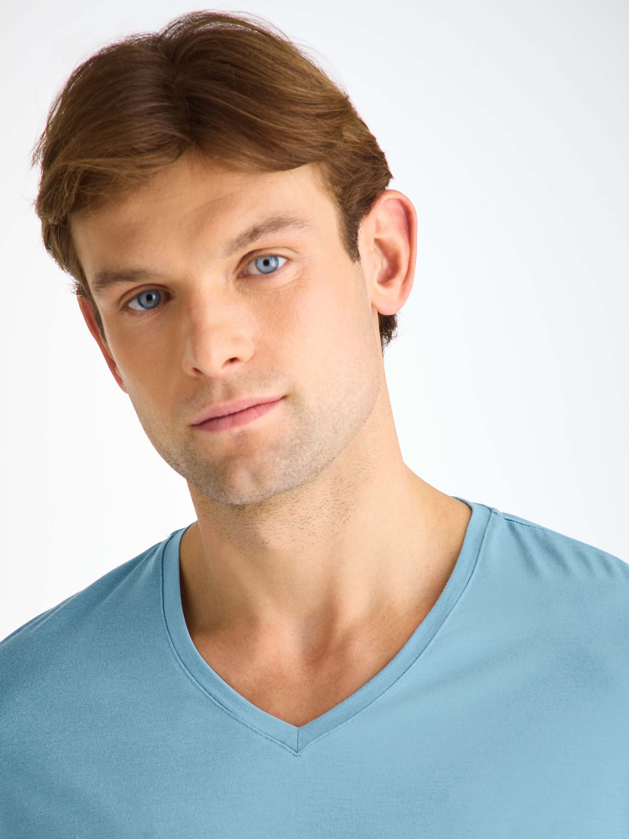 Men's V-Neck T-Shirt Basel Micro Modal Stretch Ocean Blue