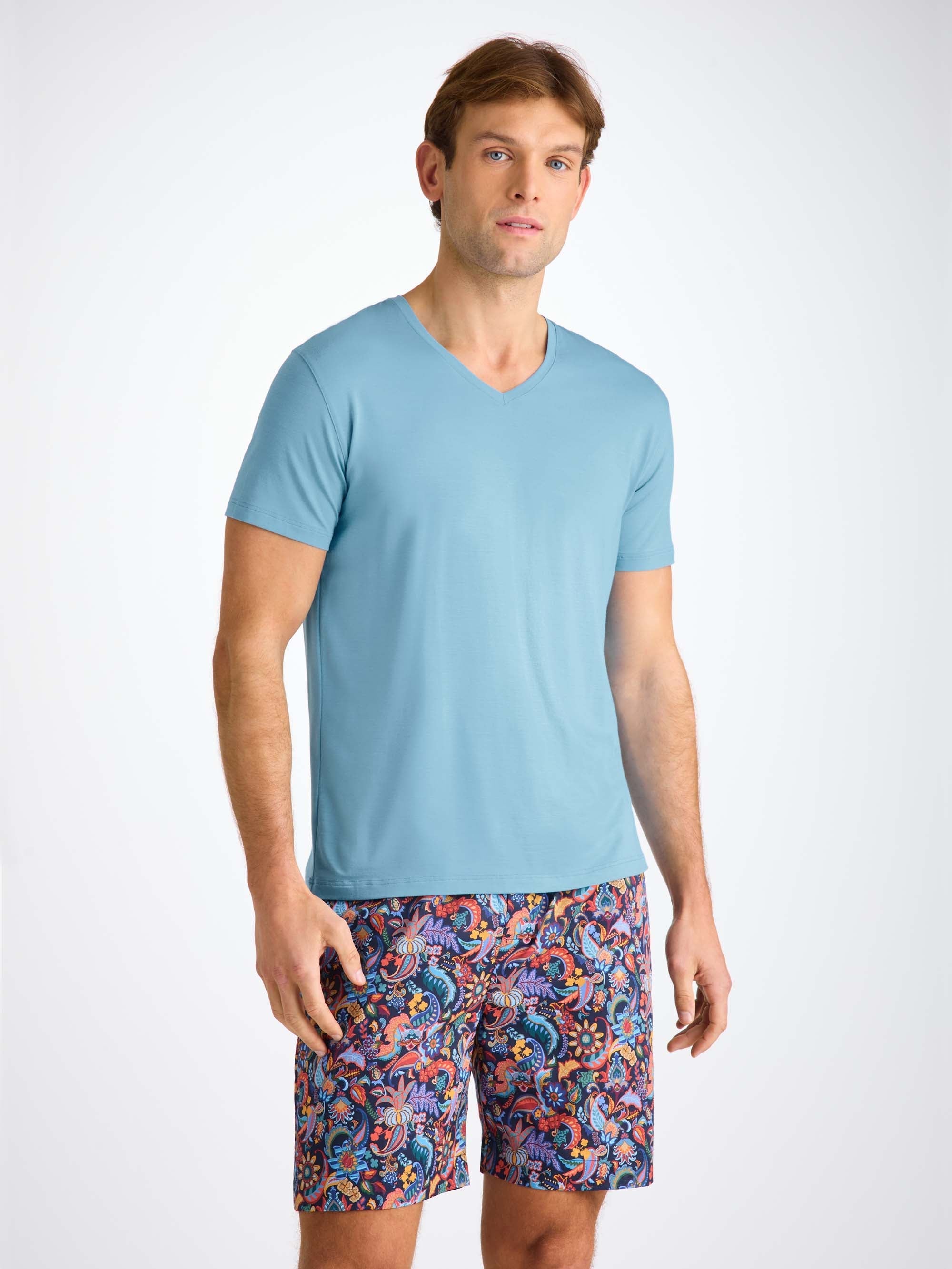 Men's V-Neck T-Shirt Basel Micro Modal Stretch Ocean Blue