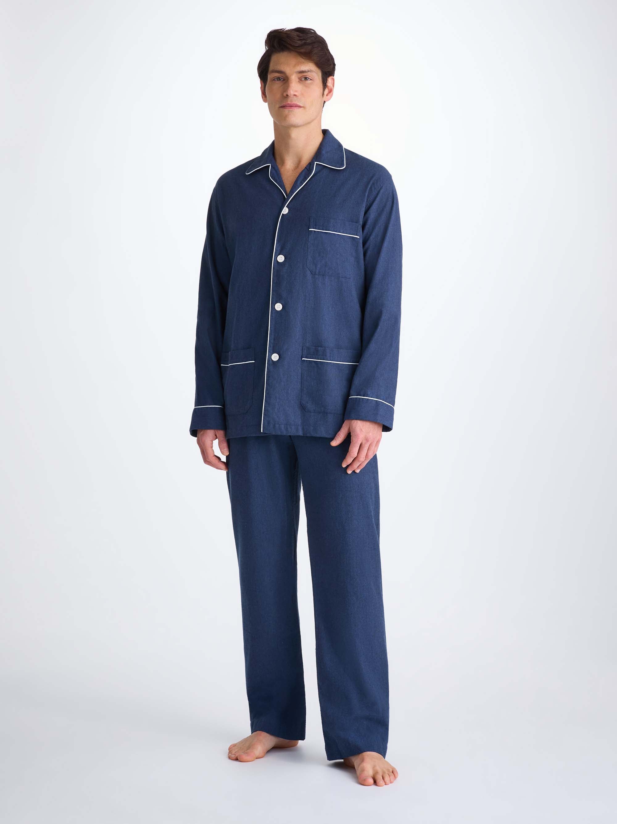 Men's Classic Fit Pyjamas Balmoral 3 Brushed Cotton Navy