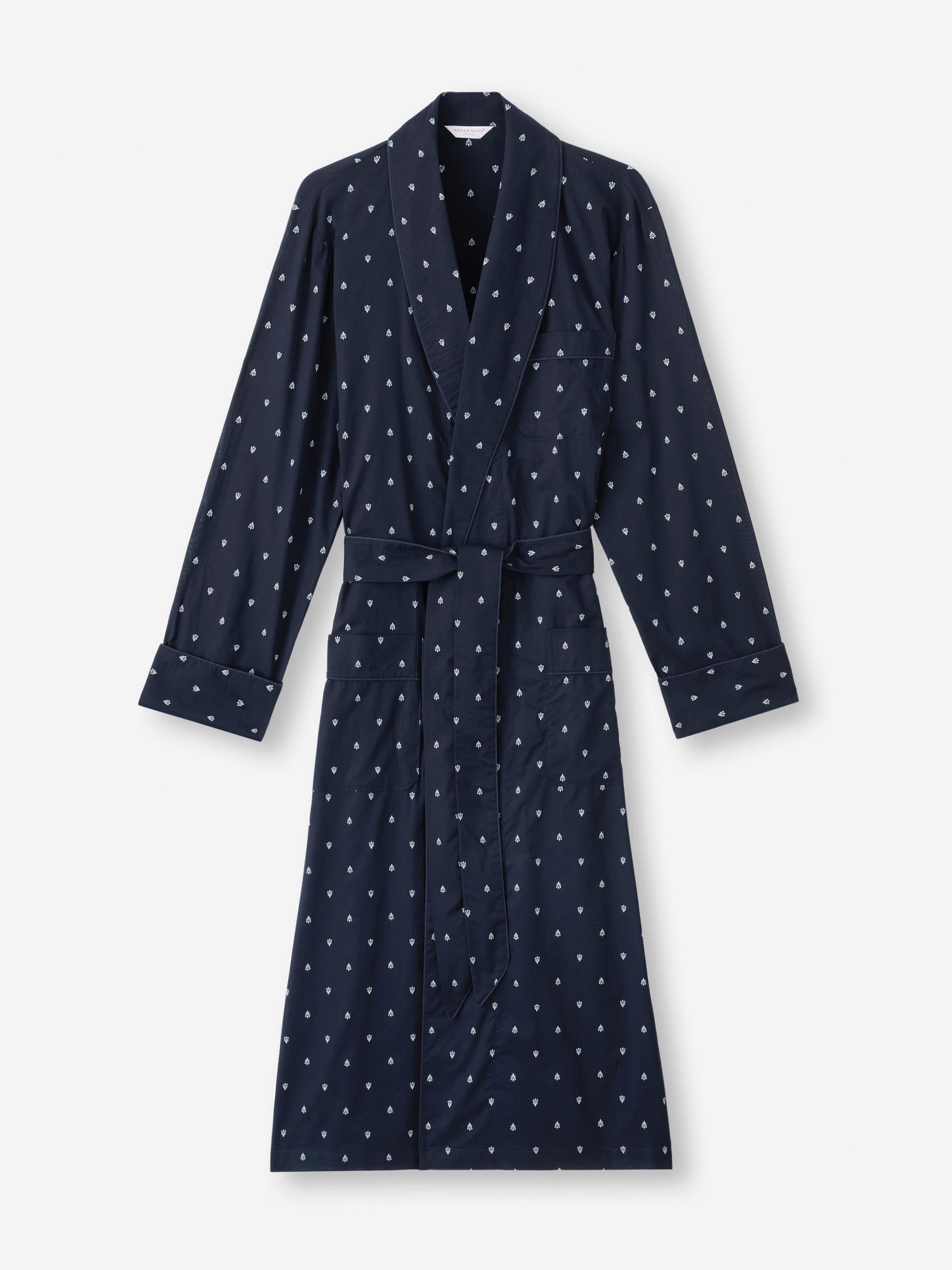 Men's Dressing Gown Cotton Batiste Navy Paisley Motif