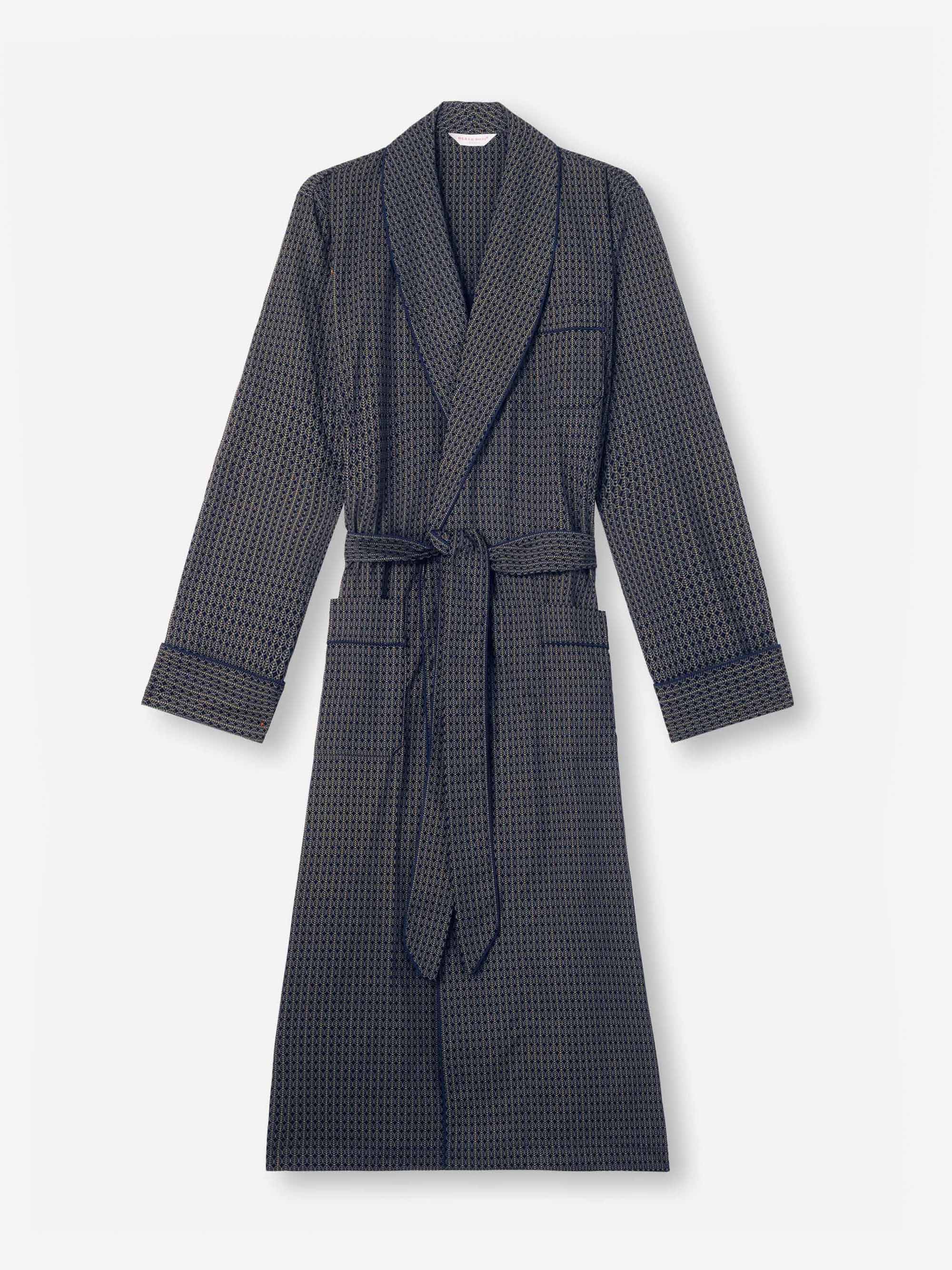 Men's Dressing Gown Cotton Batiste Navy Jungle Leaf Print