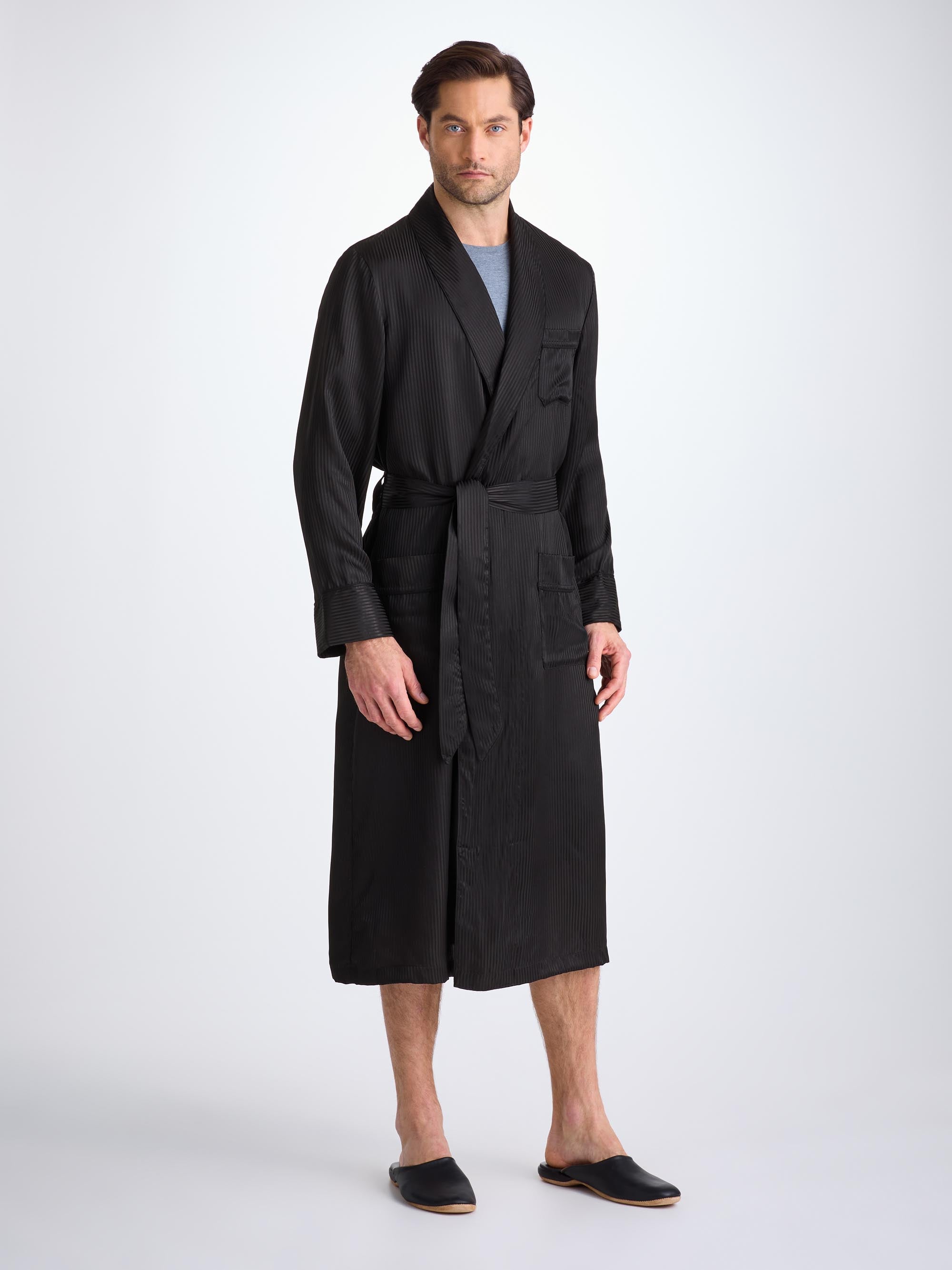 Men's Dressing Gown Woburn 8 Silk Satin Black