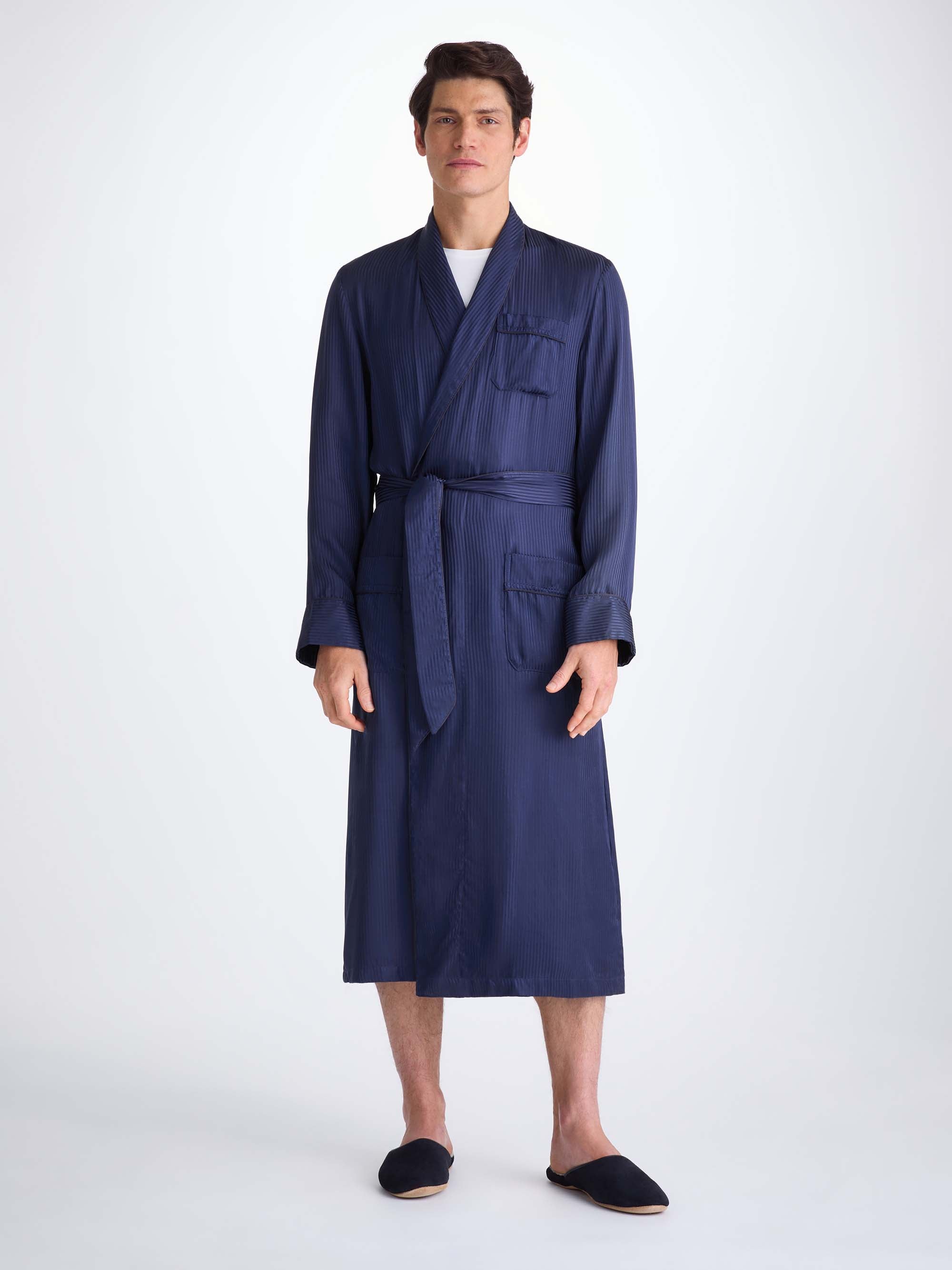 Men's Dressing Gown Woburn 8 Silk Satin Navy