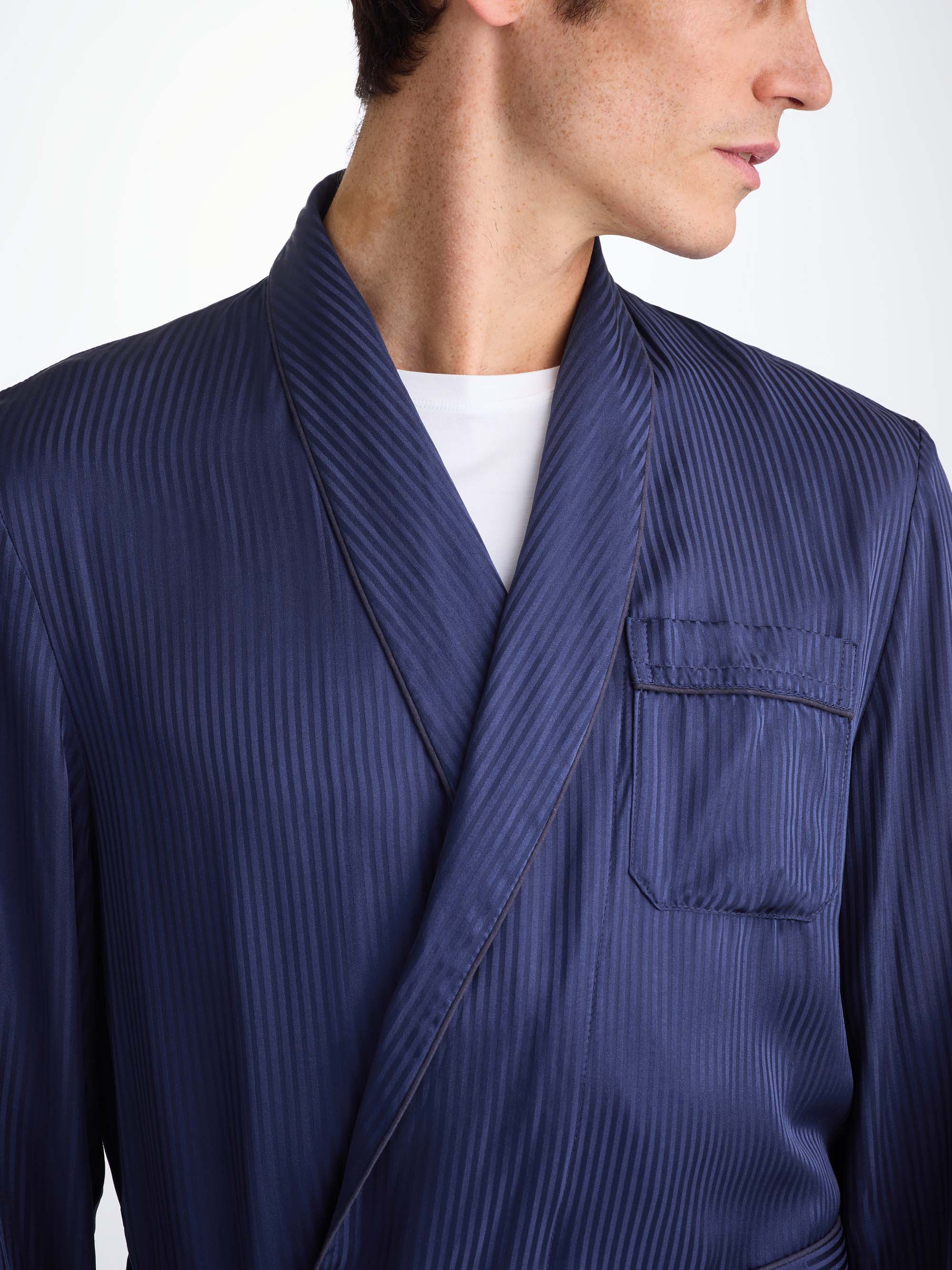 Men's Dressing Gown Woburn 8 Silk Satin Navy