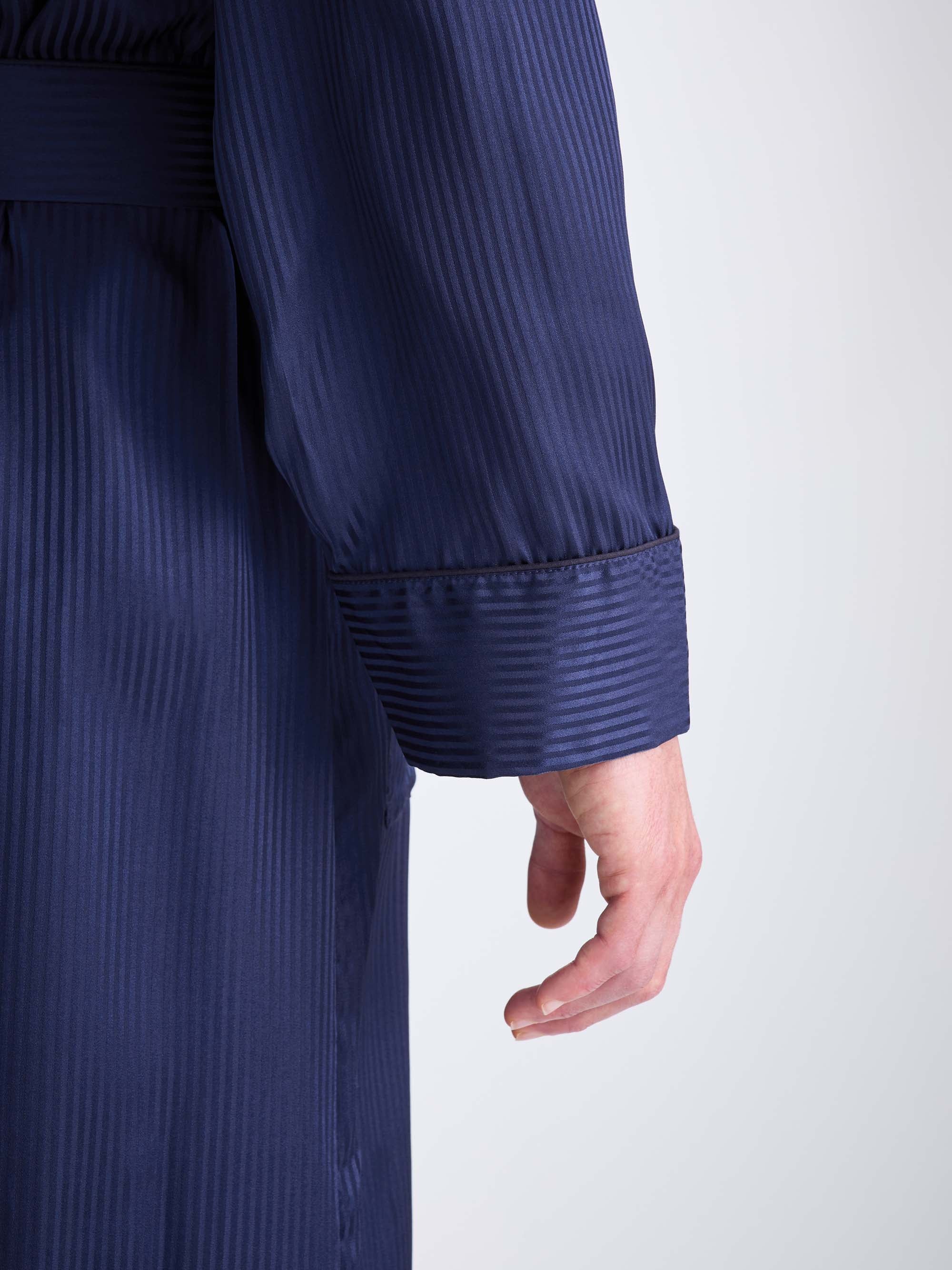 Men's Dressing Gown Woburn 8 Silk Satin Navy