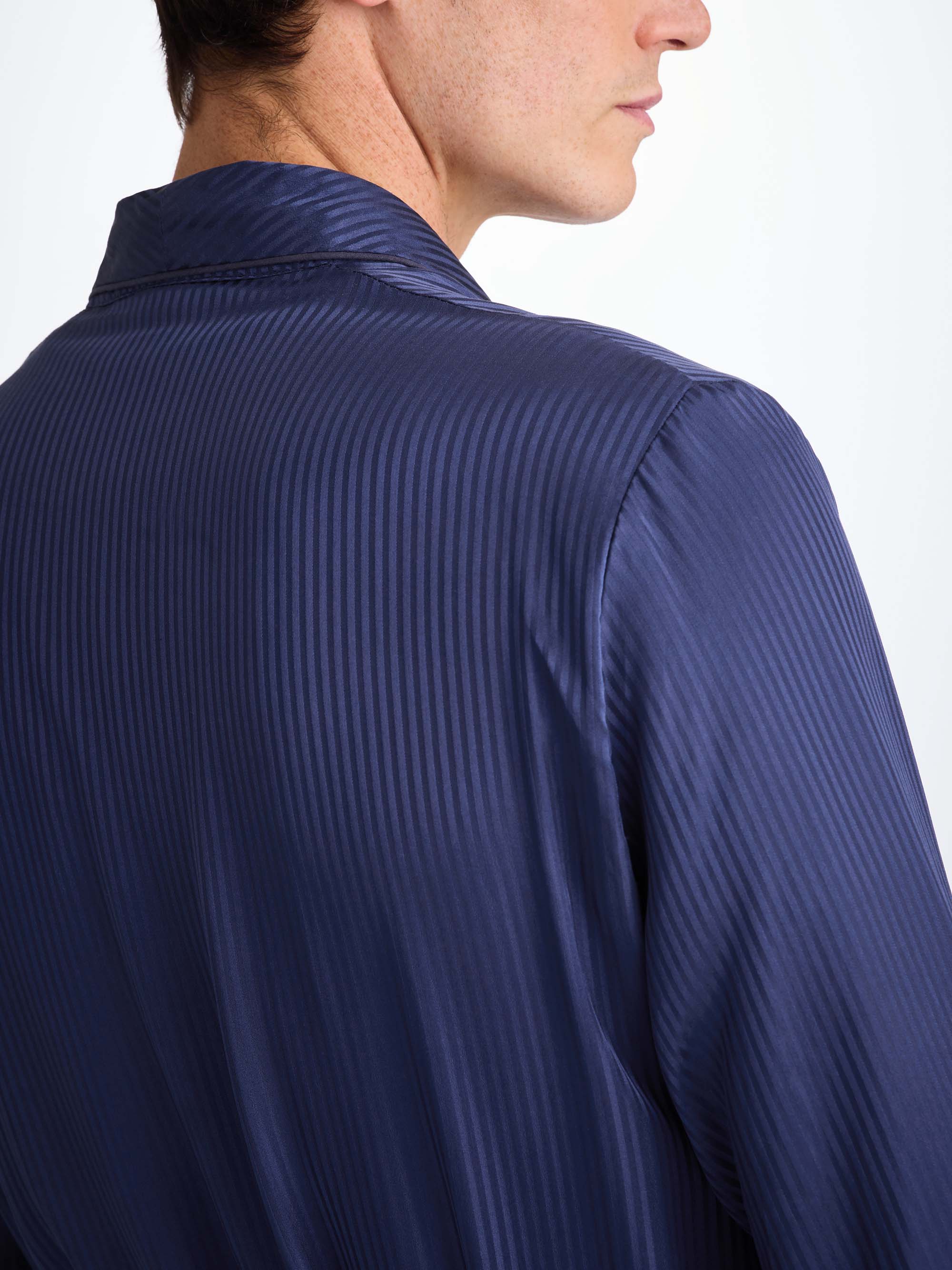 Men's Dressing Gown Woburn 8 Silk Satin Navy