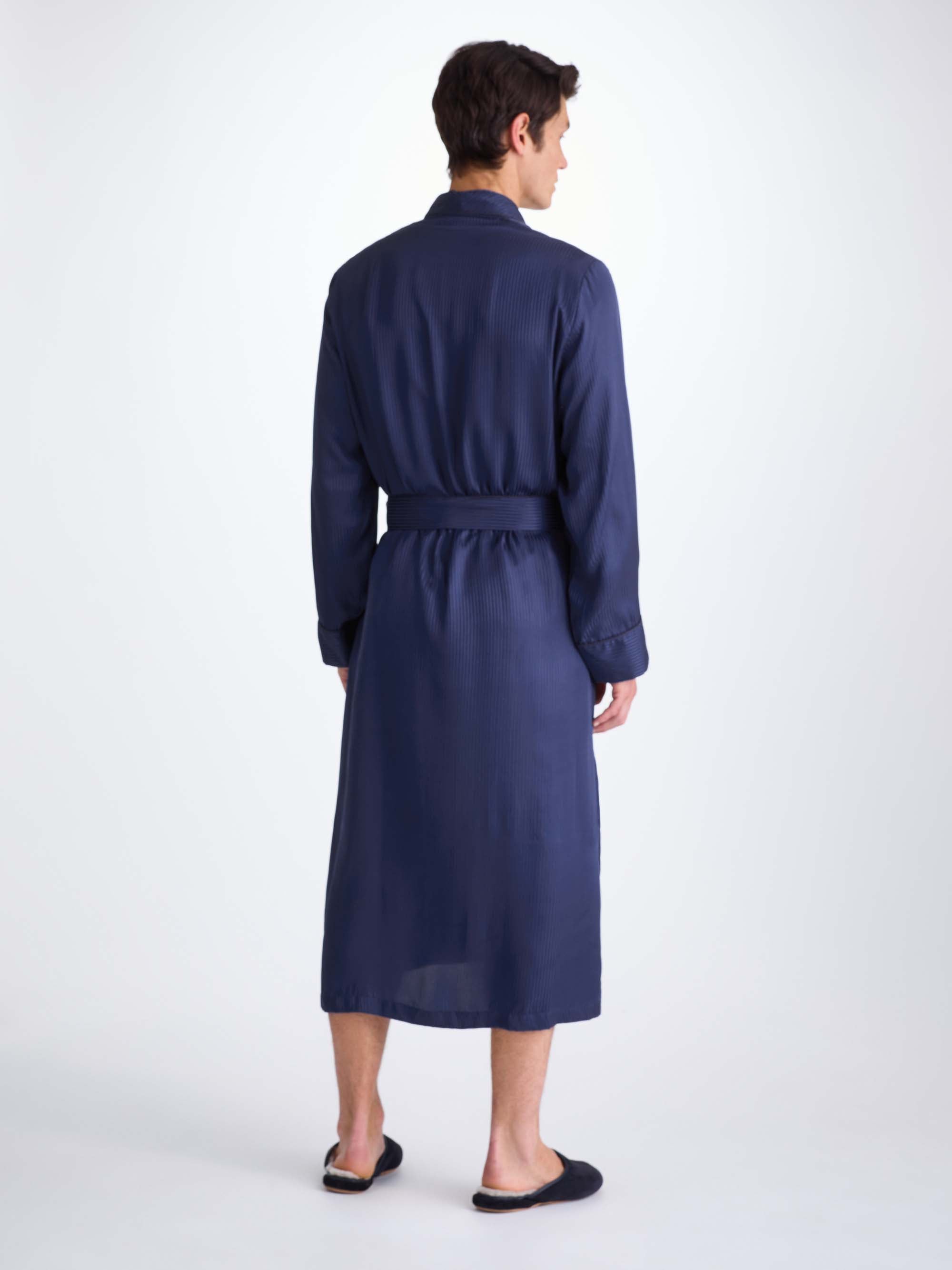 Men's Dressing Gown Woburn 8 Silk Satin Navy