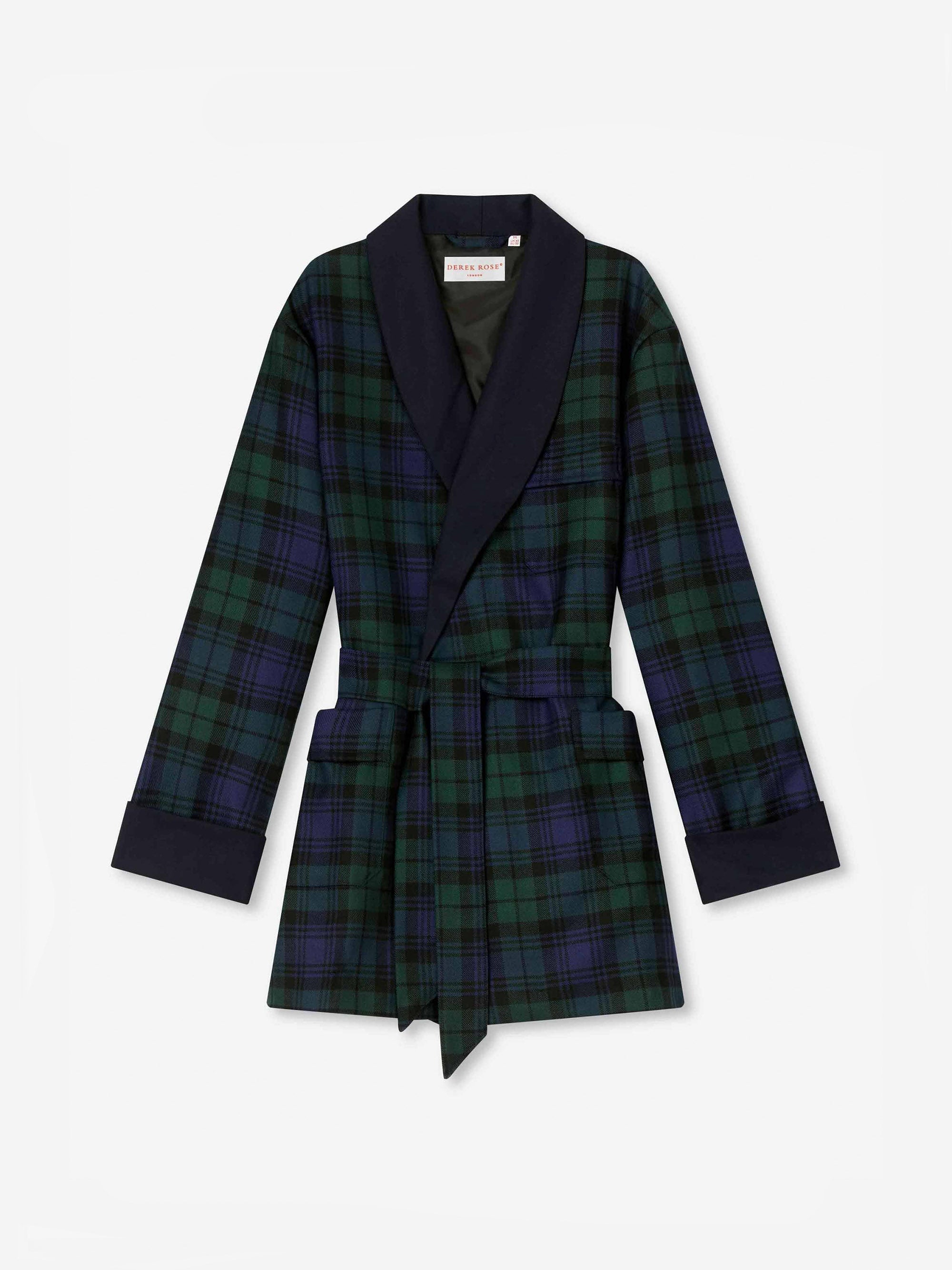 Men's Smoking Jacket Tartan Wool Black Watch Navy