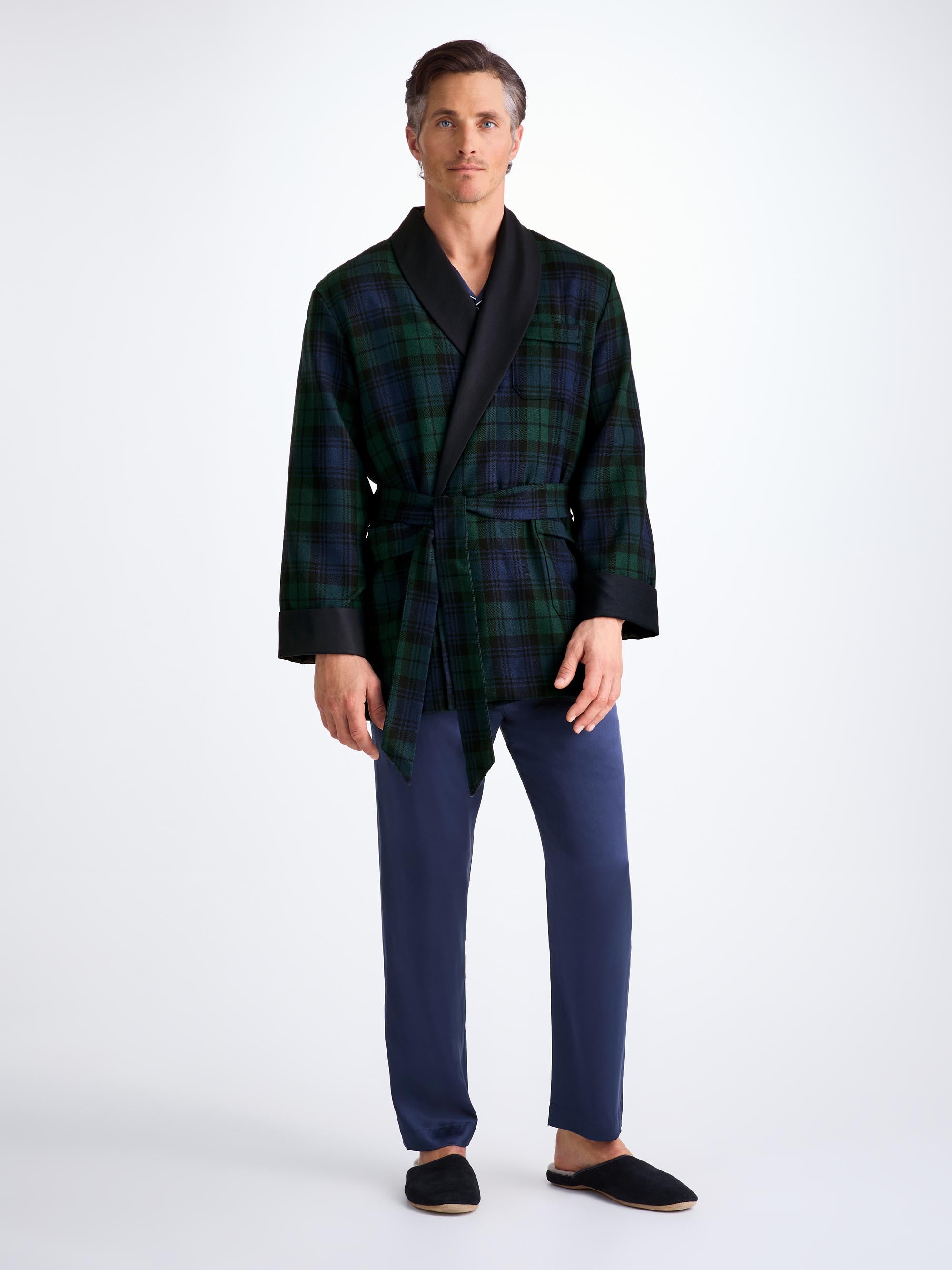 Men's Smoking Jacket Tartan Wool Black Watch Navy