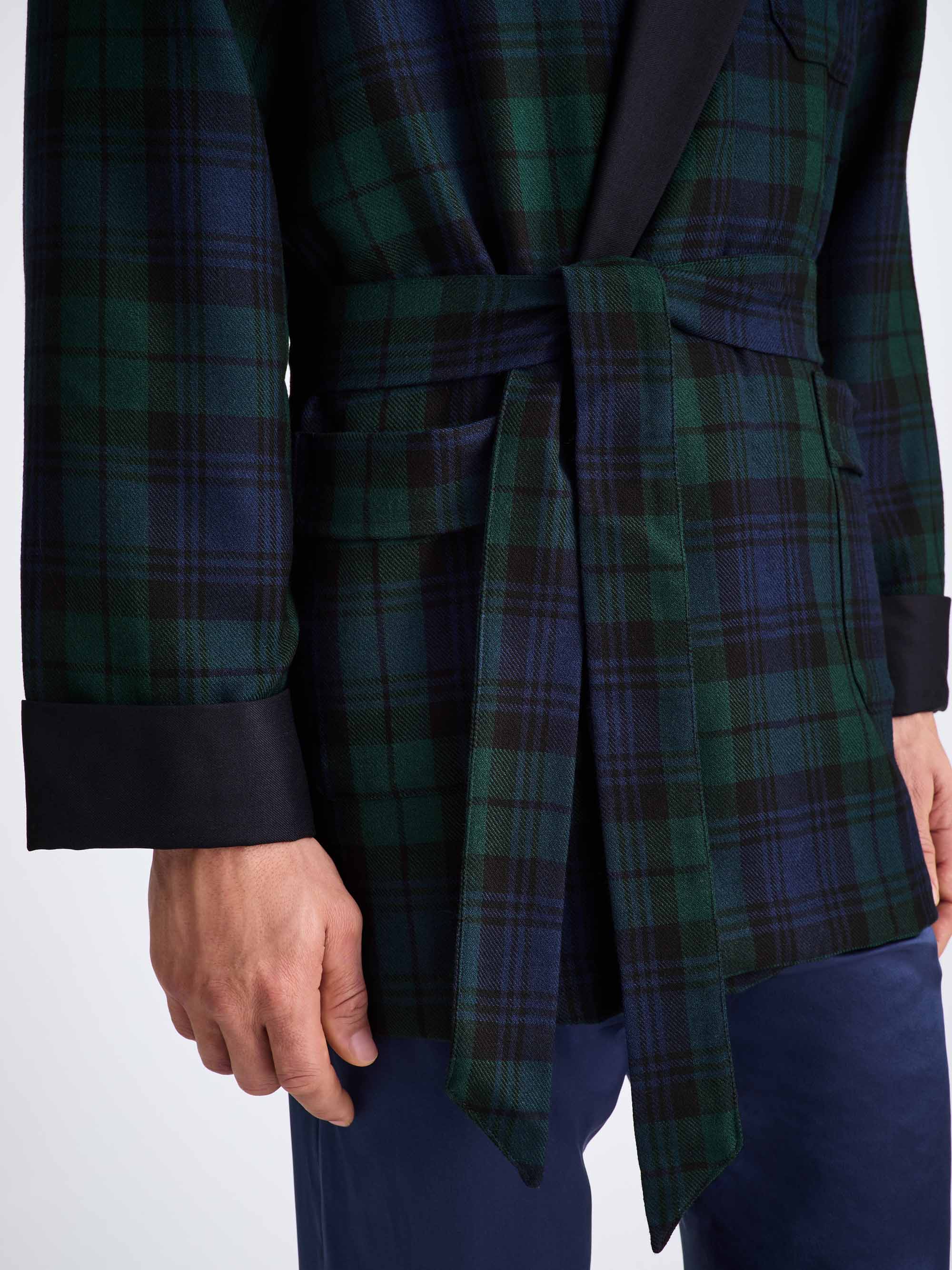 Men's Smoking Jacket Tartan Wool Black Watch Navy