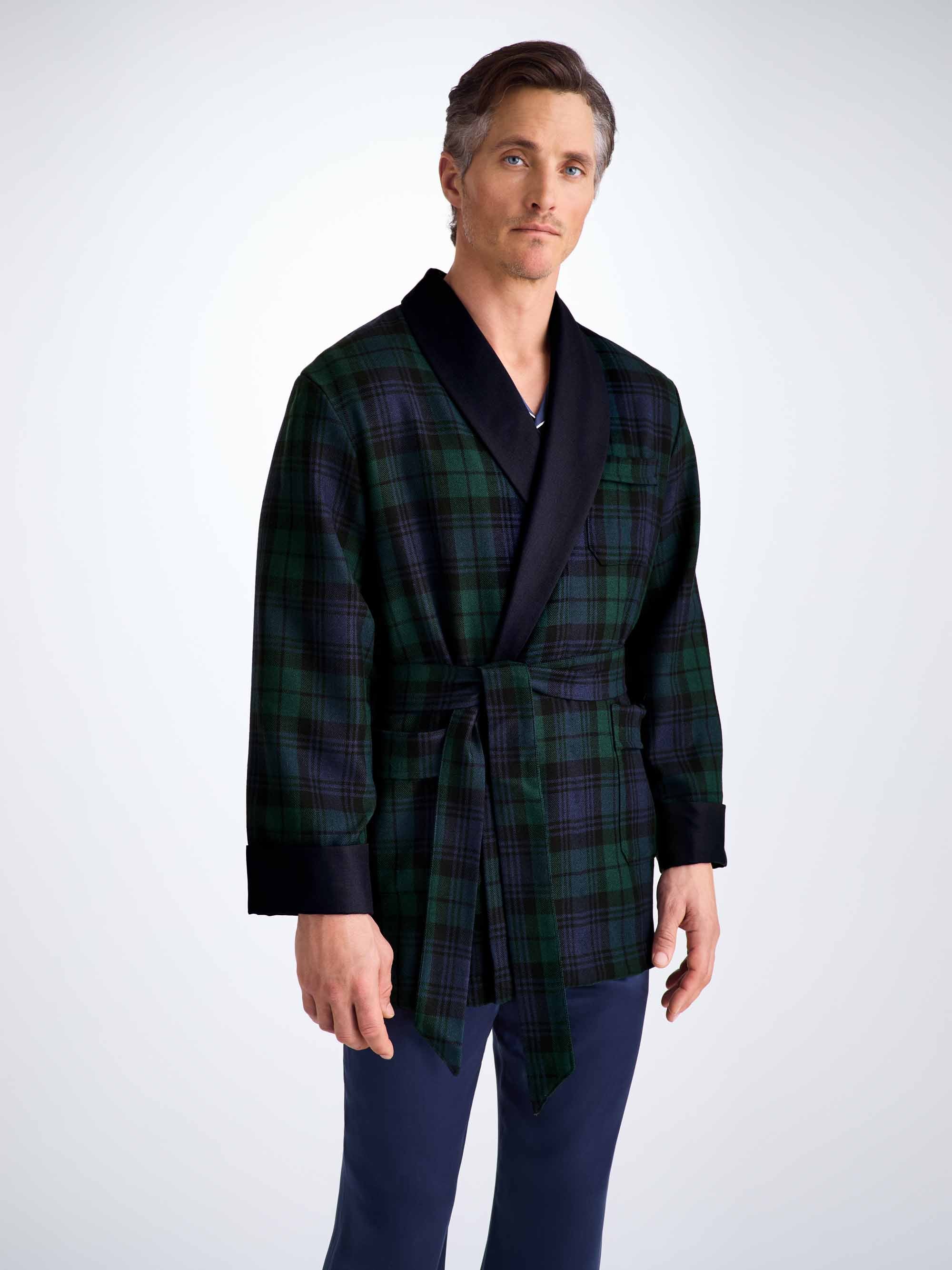 Men's Smoking Jacket Tartan Wool Black Watch Navy