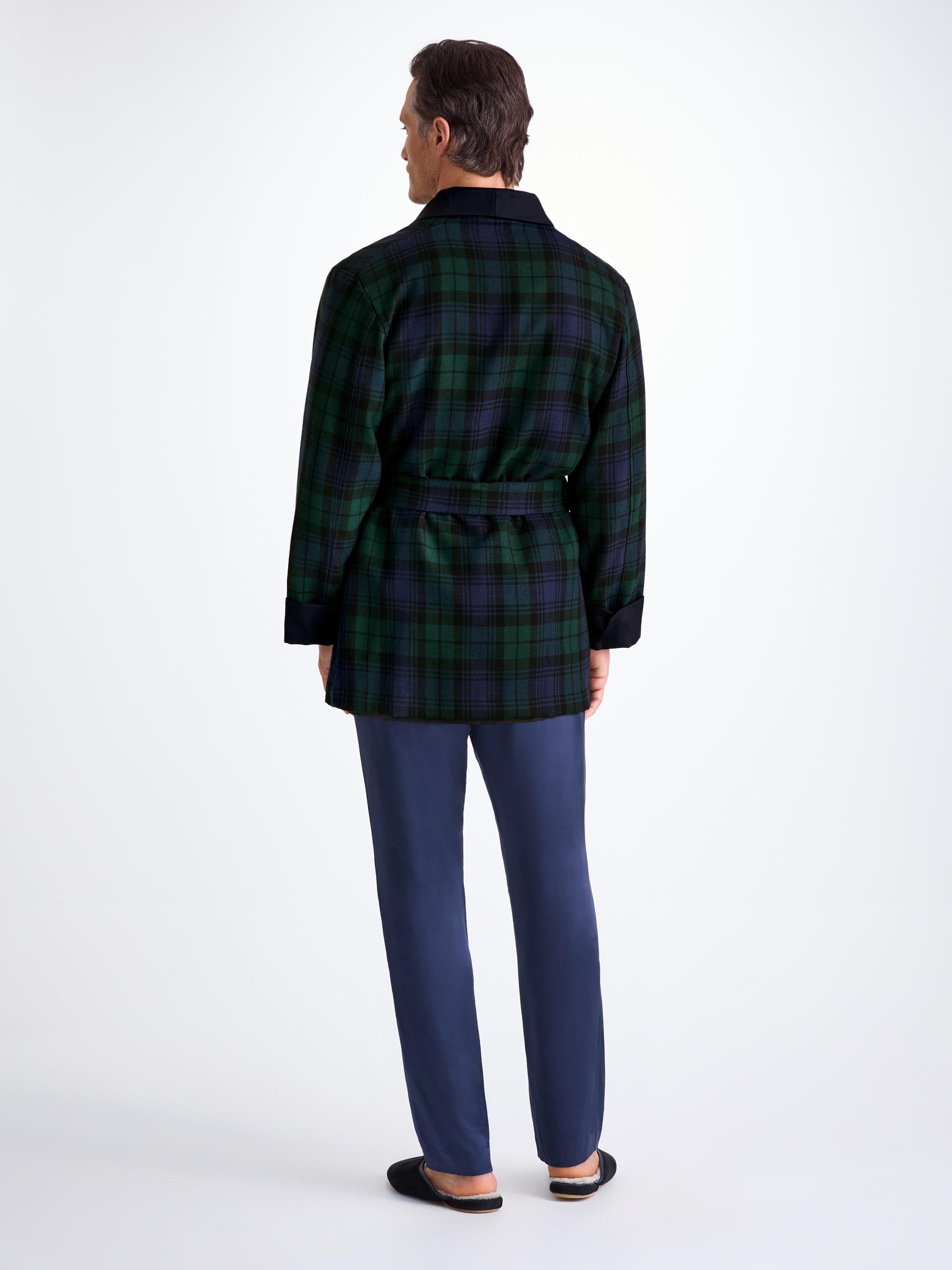 Men's Smoking Jacket Tartan Wool Black Watch Navy