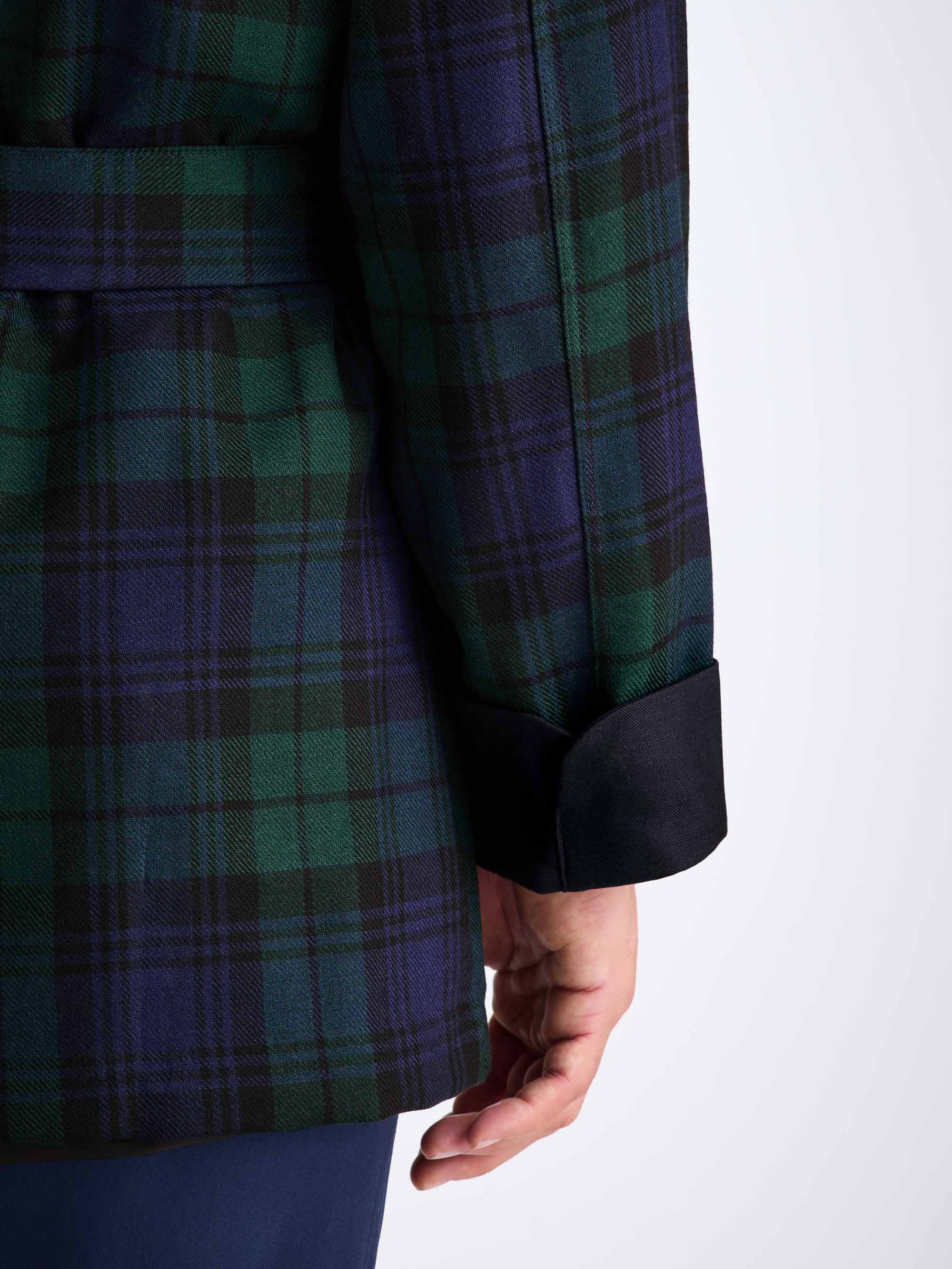 Men's Smoking Jacket Tartan Wool Black Watch Navy