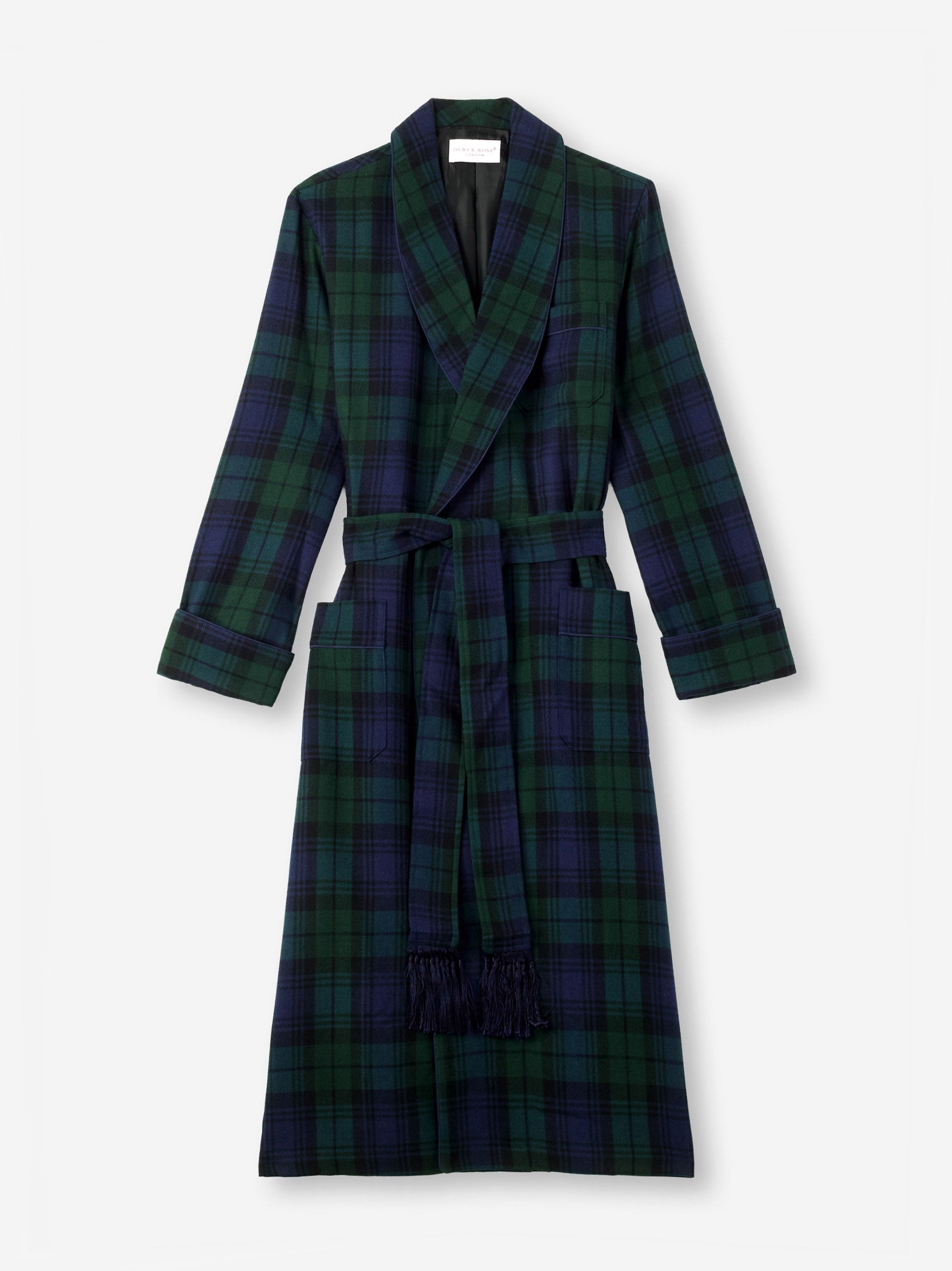 Men's Dressing Gown Tartan Black Watch Wool Navy